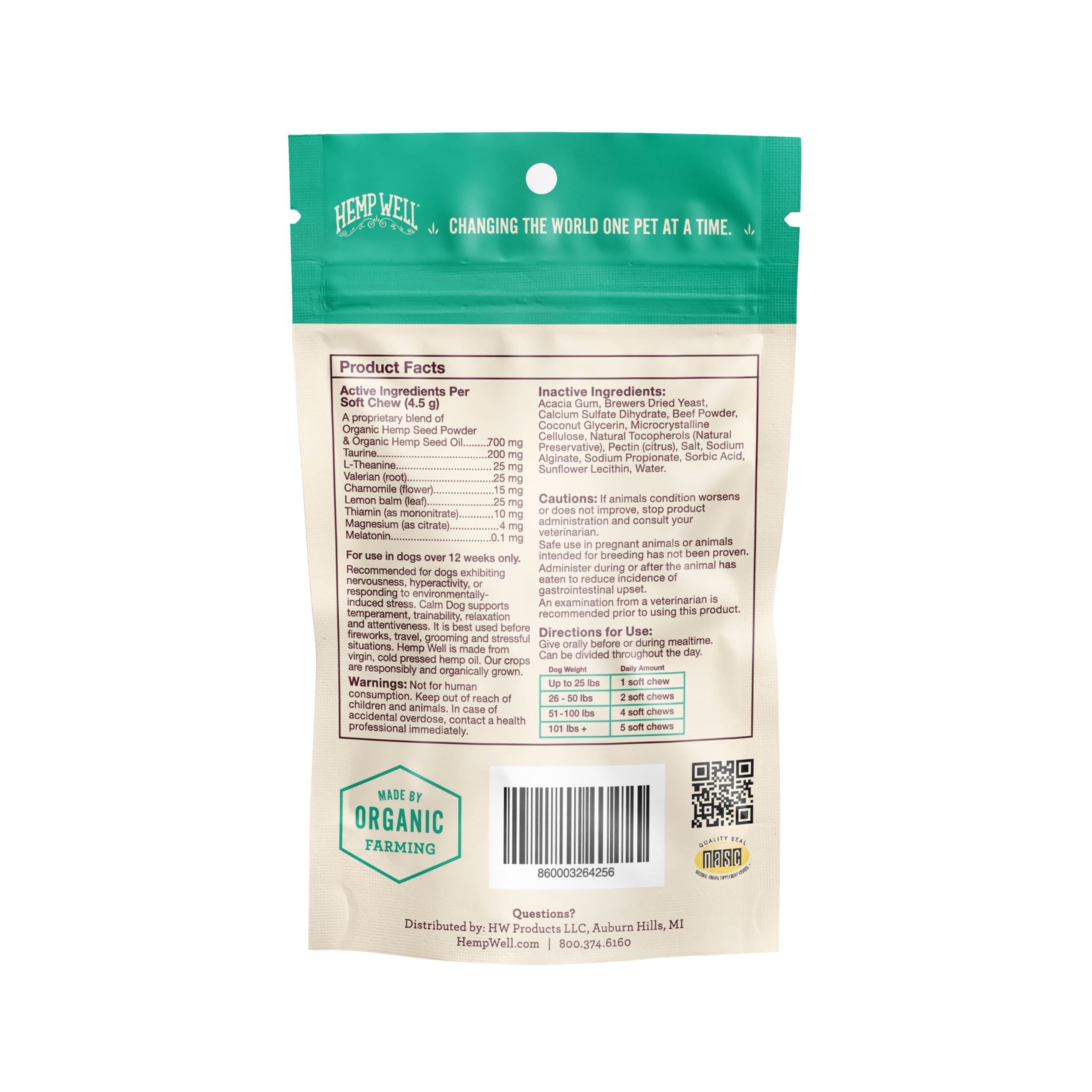 Gommes Hemp Well Calm Dog près des croquettes sur l’étagère; apaise le stress.