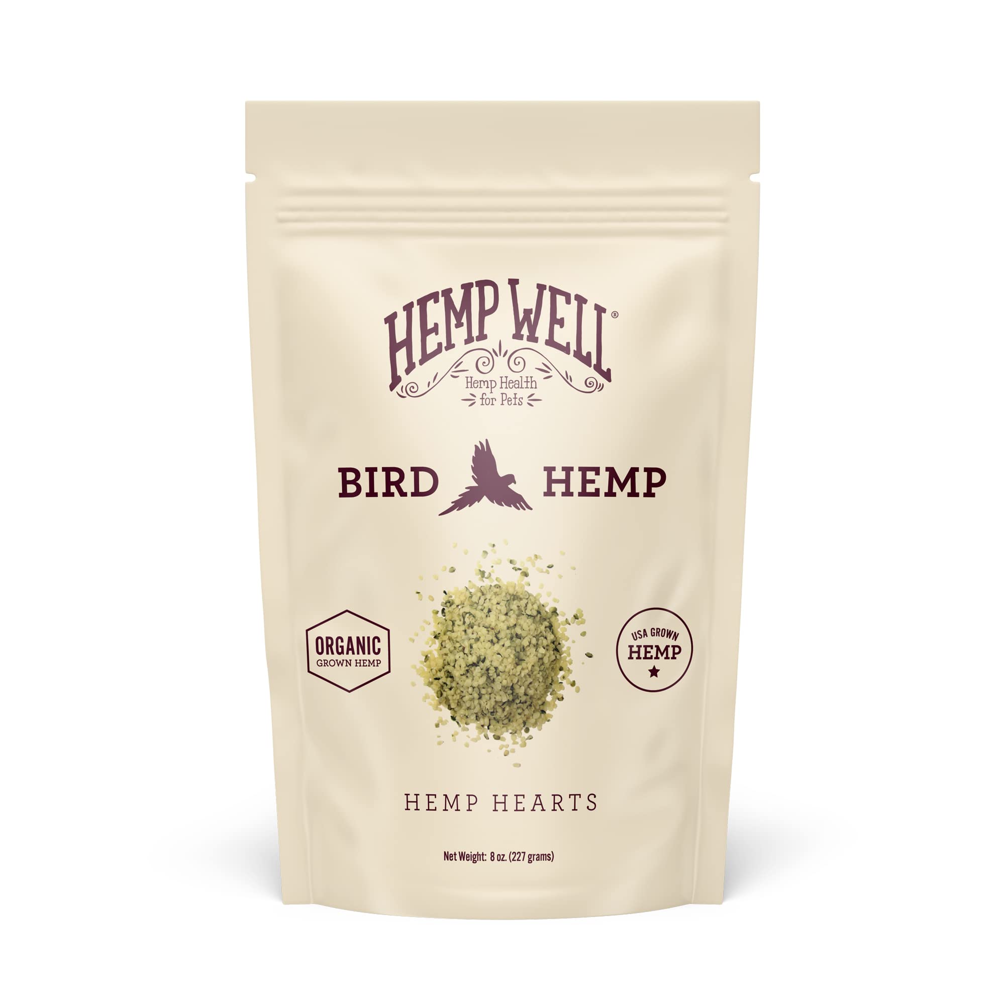 Hemp Well coeurs de chanvre bio emballage prêt à utiliser pour oiseaux.