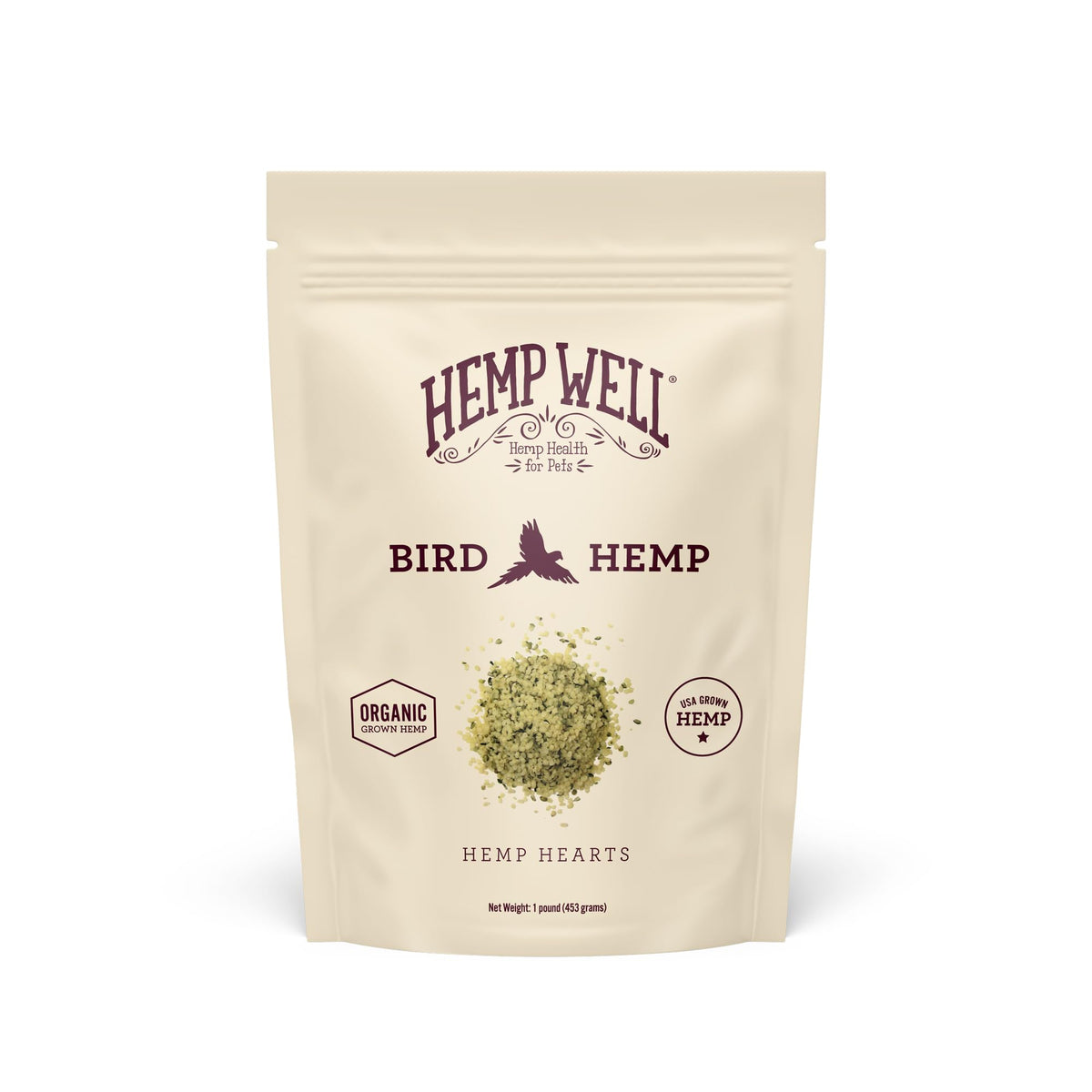 Hemp Well sac chanvre bio pour oiseaux, soutien nutritionnel naturel