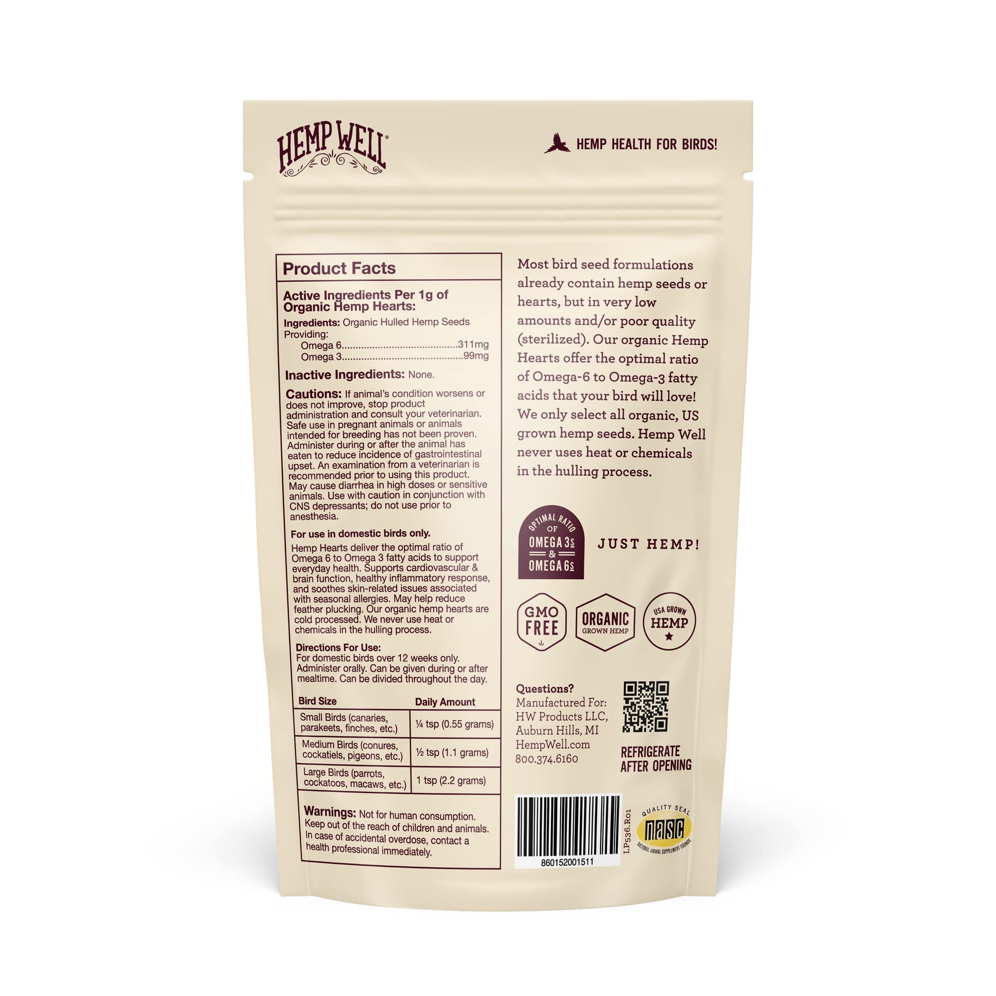 Sachet refermable Hemp Well 1 livre, conservation pratique en 1 livre.