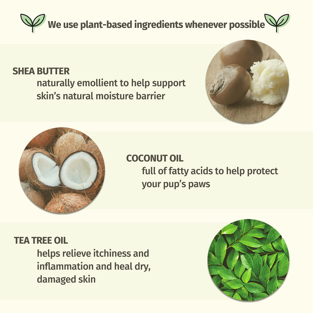 Hempz Petz Ingrédients Naturels privilégie des extraits végétaux pour nourrir doucement les pattes.