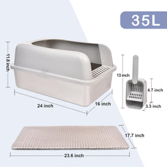 Bac litière Henkelion inox hauts murs pour éviter les éclaboussures.