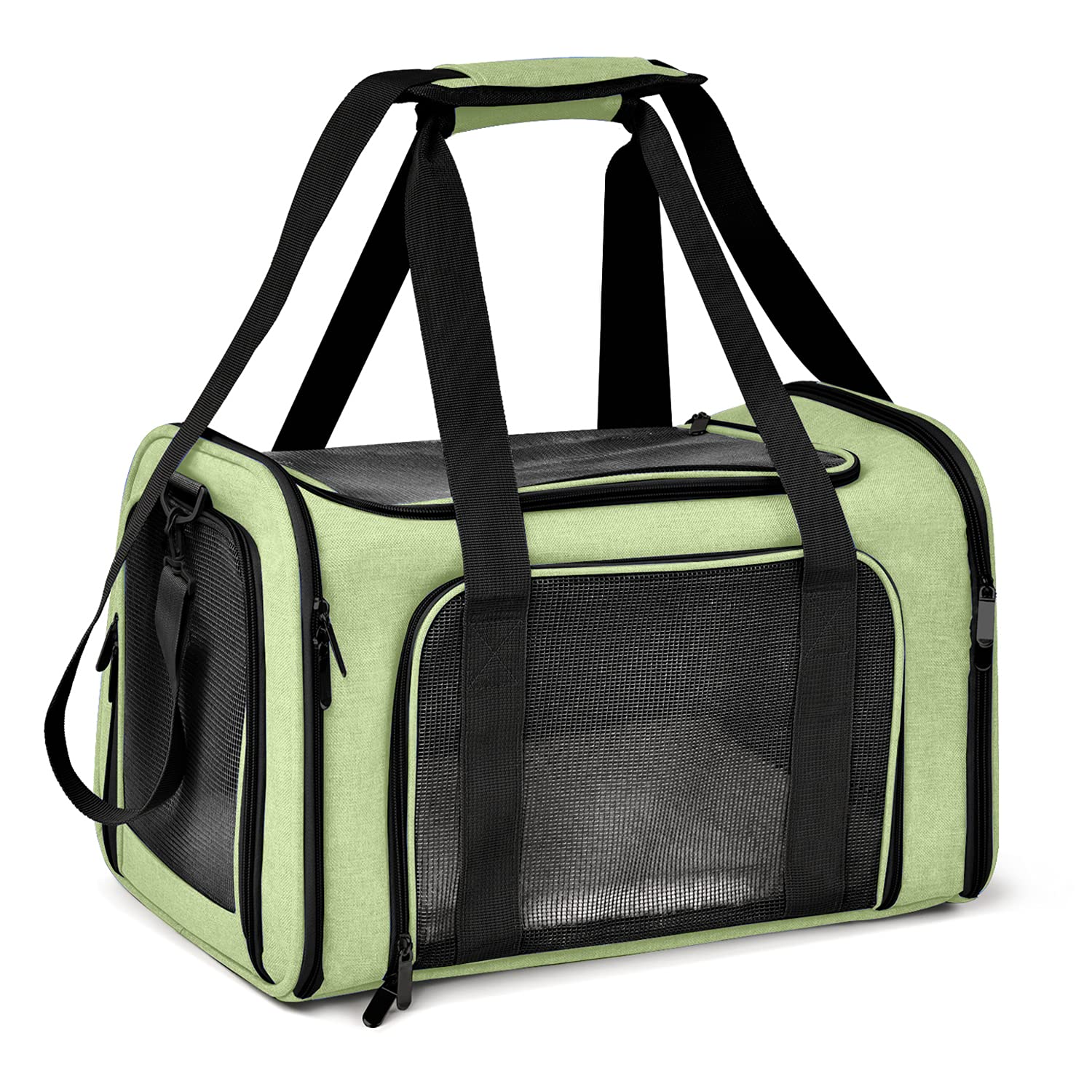 Henkelion grand sac de transport pour chat vert pliable, facilité de rangement.