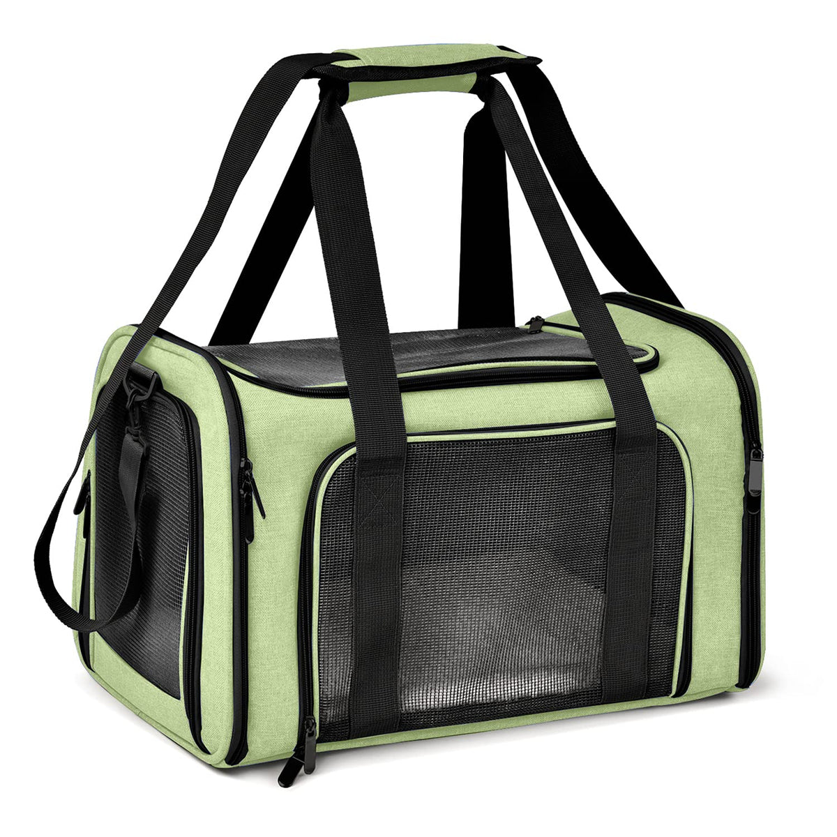 Henkelion grand sac de transport pour chat vert pliable, facilité de rangement.