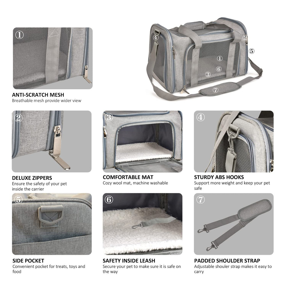 Henkelion porte-chat gris doux en dimension cabine pour voyages en avion.