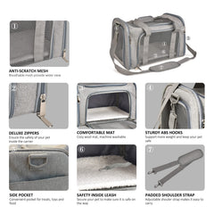 Henkelion porte-chat gris doux en dimension cabine pour voyages en avion.