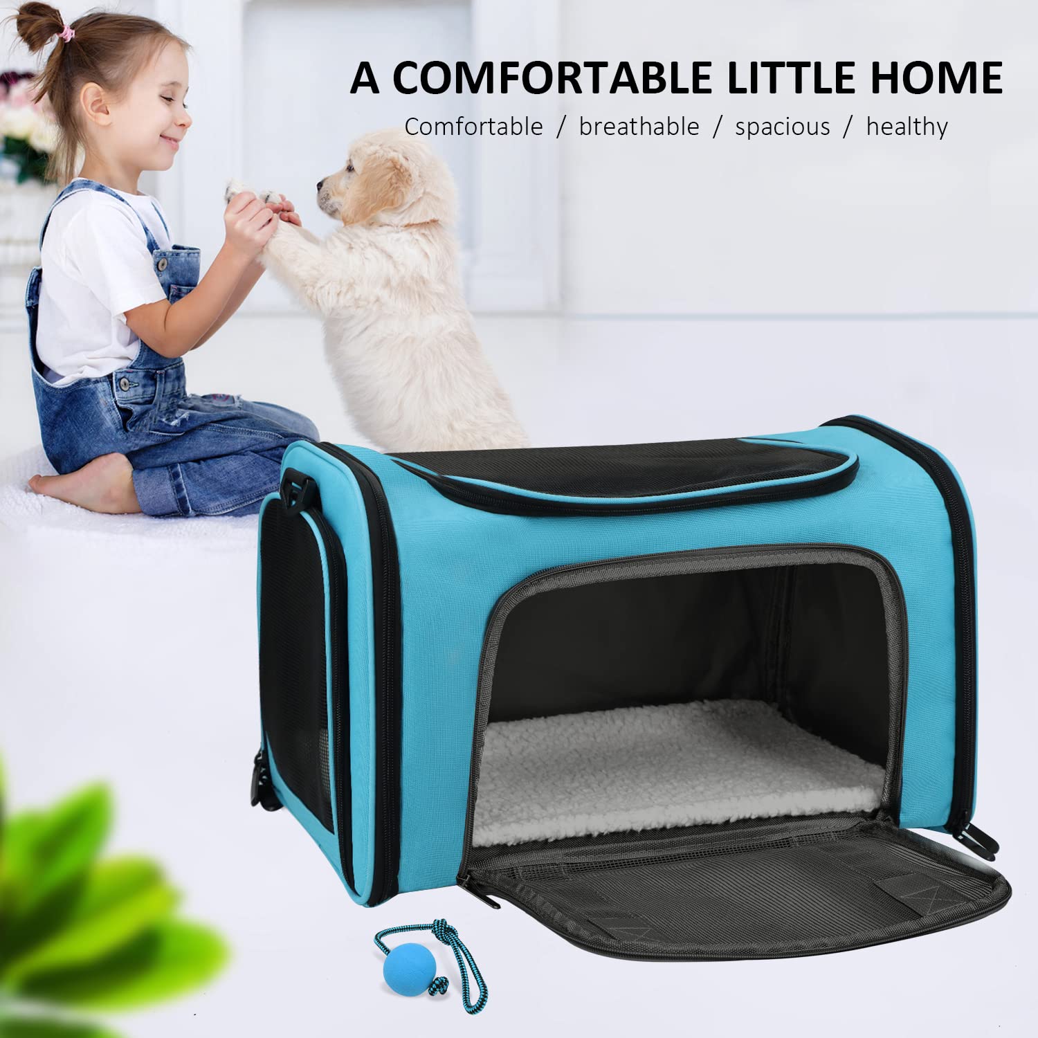 Henkelion porte-chat grand bleu maille quatre cotes, ventilation optimale.