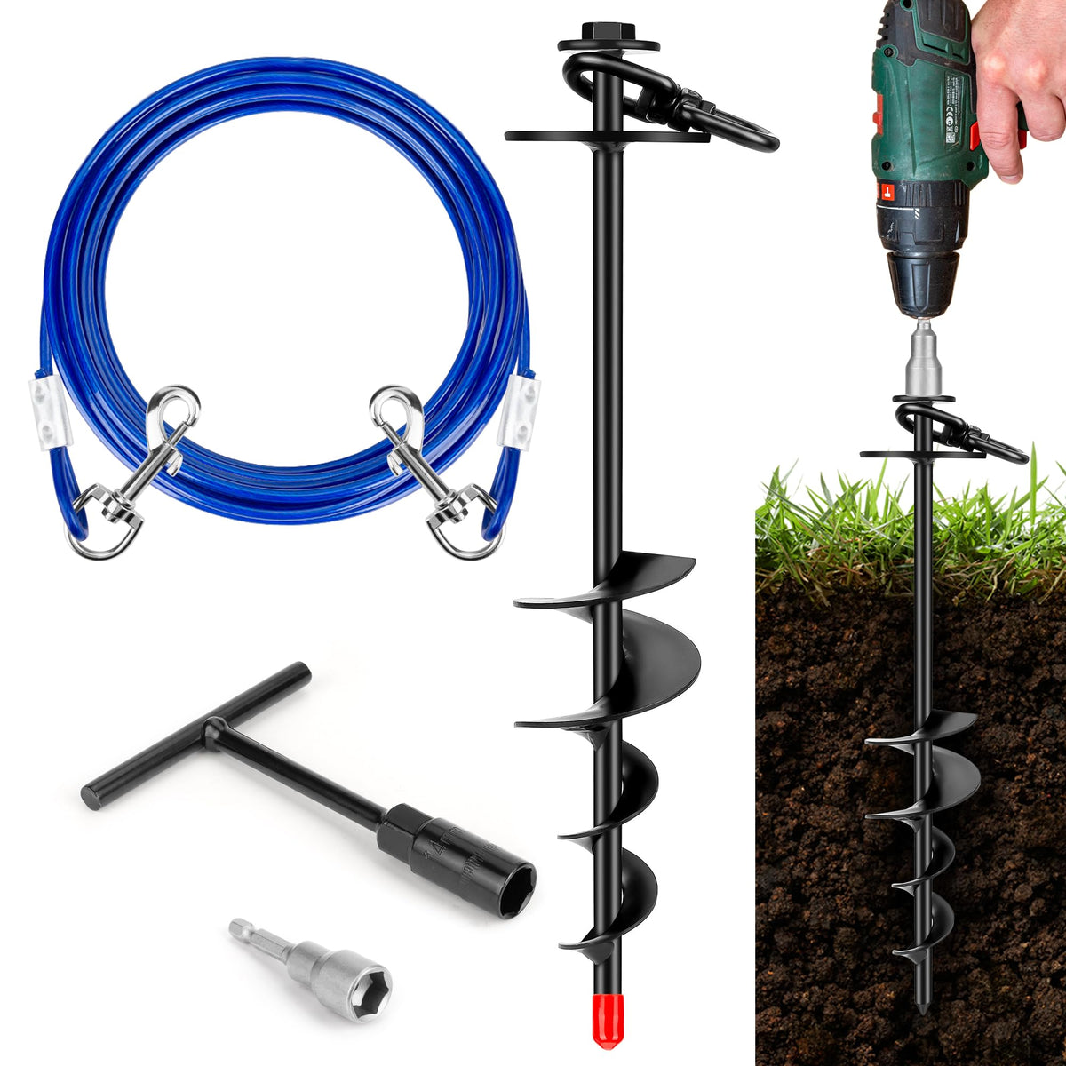 HEPFLANZE piquet d’attache 360°, installation rapide pour jardin et plage