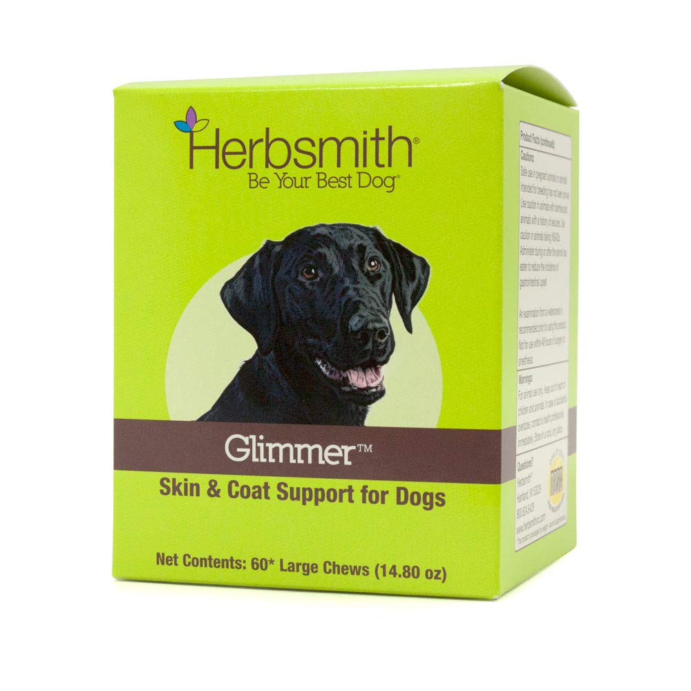 Glimmer Herbsmith: bouteille et gommes, soutien quotidien pour peau saine et pelage brillant