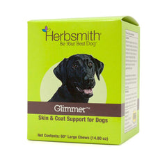 Glimmer Herbsmith: bouteille et gommes, soutien quotidien pour peau saine et pelage brillant