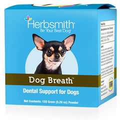 Herbsmith Dog Breath — bocal-poudre-dentale: haleine plus fraîche et propreté dentaire.