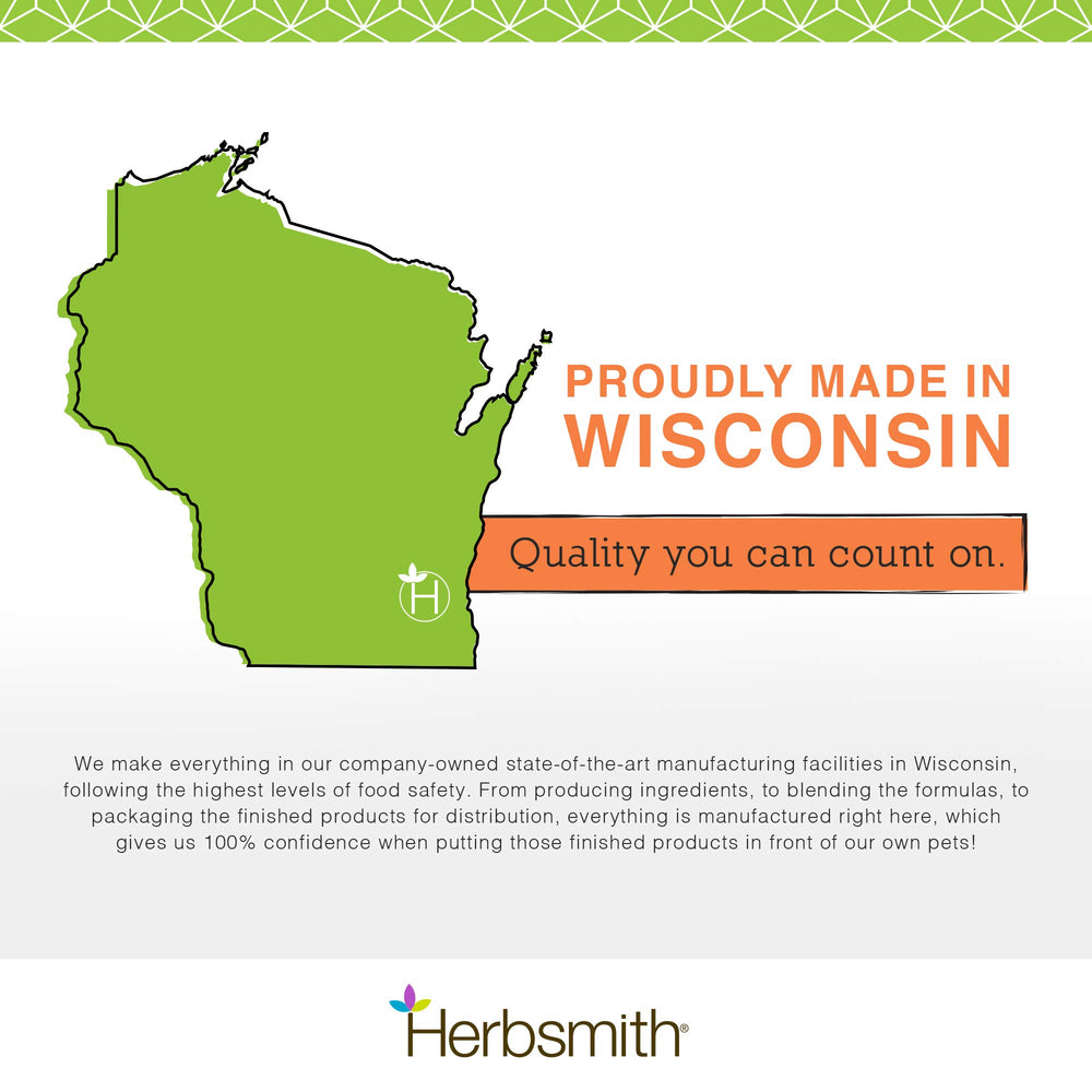 Herbsmith Nutrients, fabriqué aux États-Unis, garantie qualité et expérience vétérinaire.