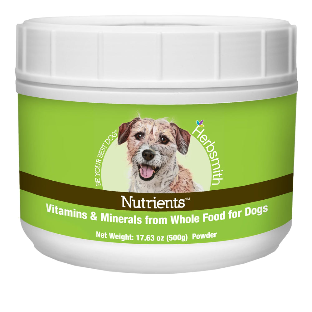 Herbsmith Nutrients en flacon, complément nutritif pour chiens, pratique et facile à doser.