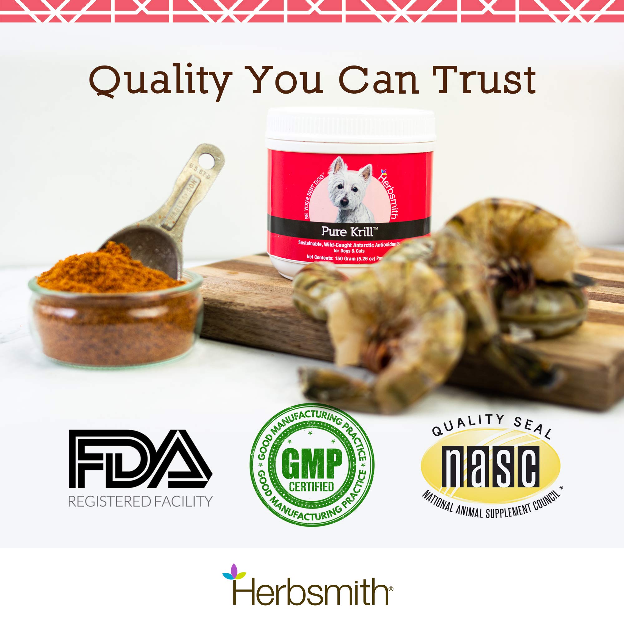 Herbsmith Pure Krill choline — soutien potentiel cerveau et cœur canins.