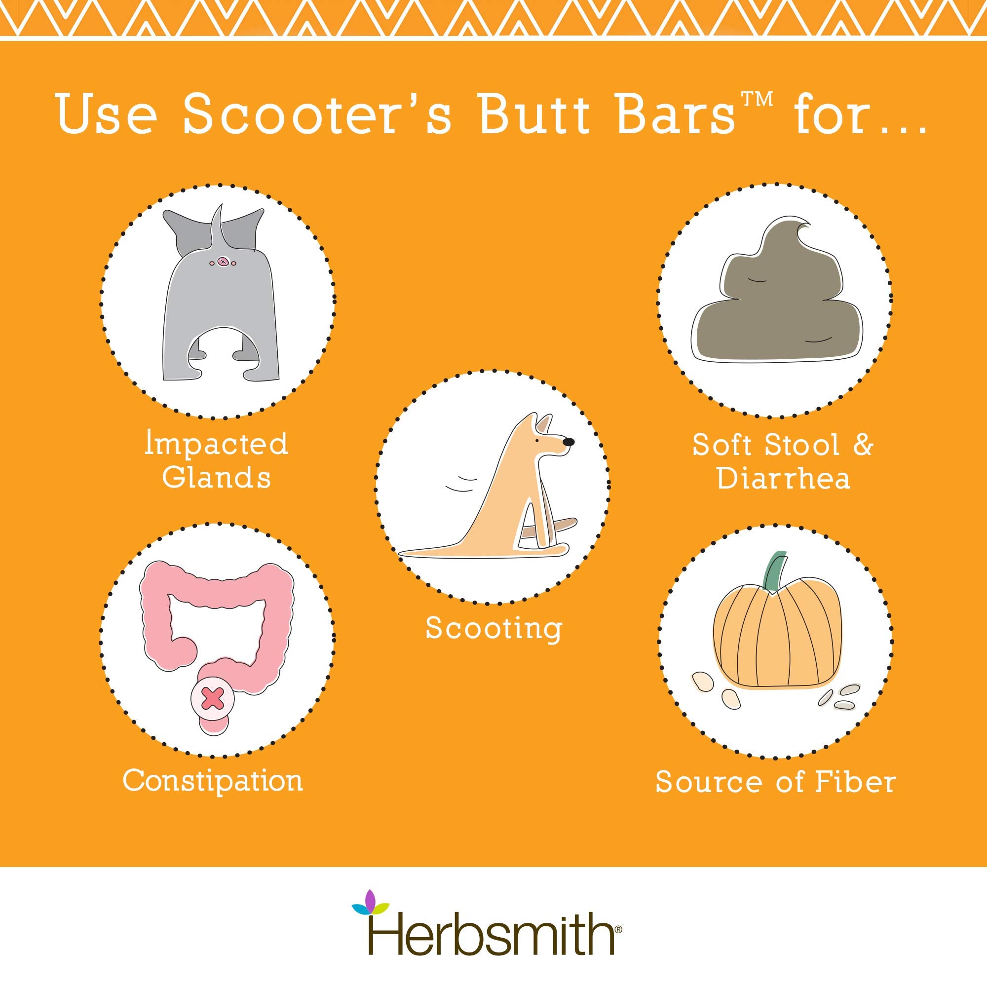 Herbsmith Scooter’s Butt Bars, barre fibre citrouille, soutien possible à la régularité des selles.