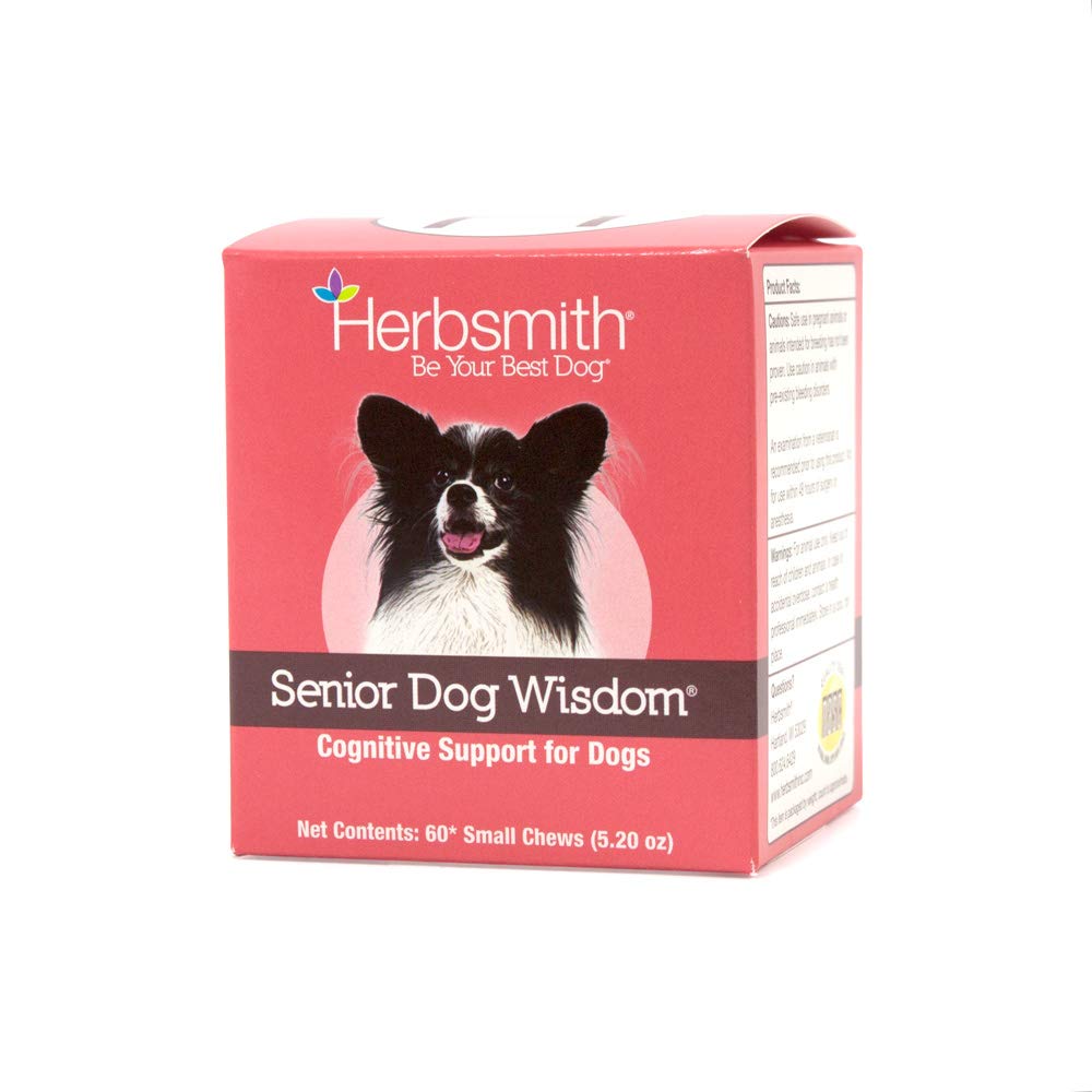 Herbsmith Senior Dog Wisdom – bouchées petites 60ct, soutien cognitif quotidien pour chien âgé.