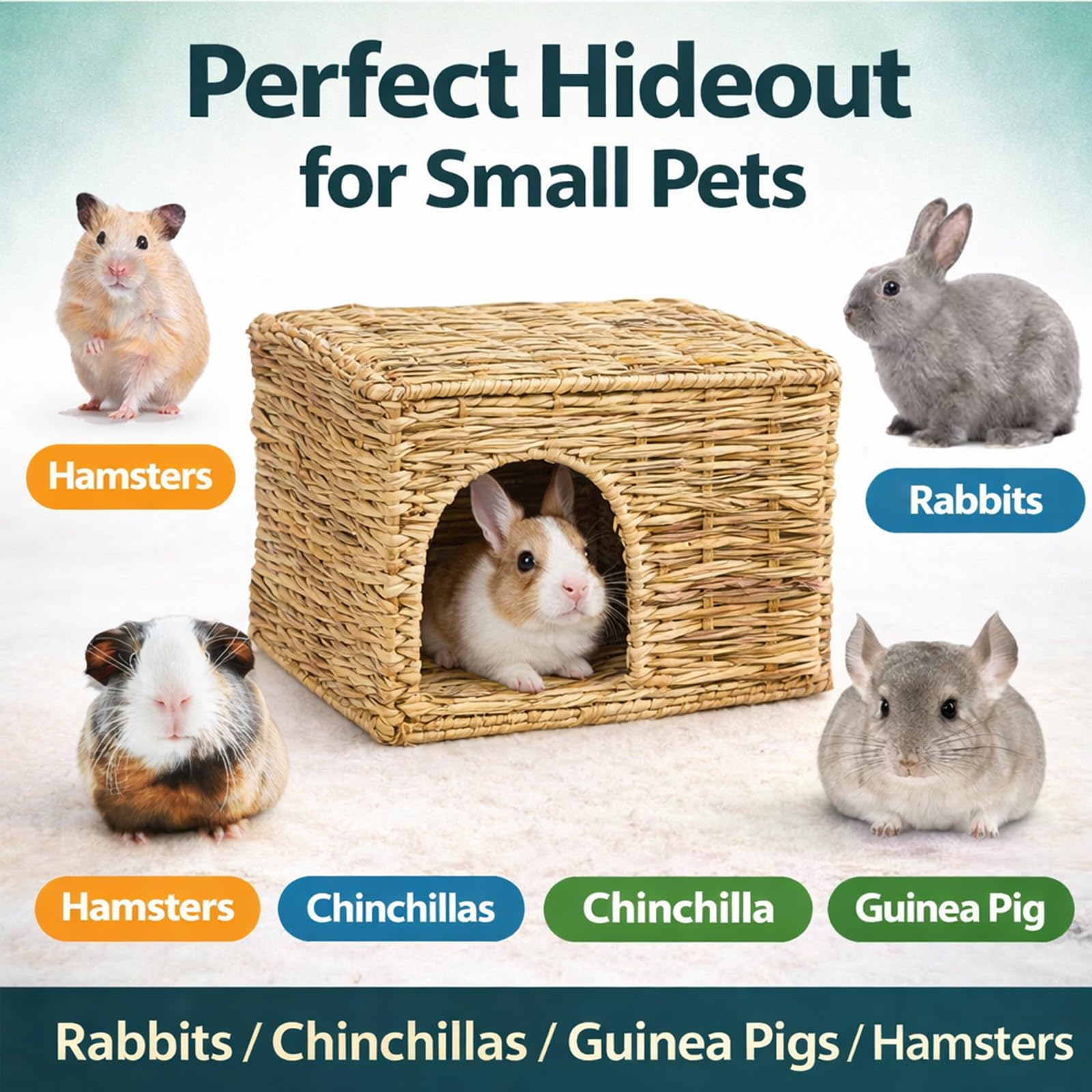 HERCOCCI Lot de 2 maisons en herbe, parfait pour petits animaux.