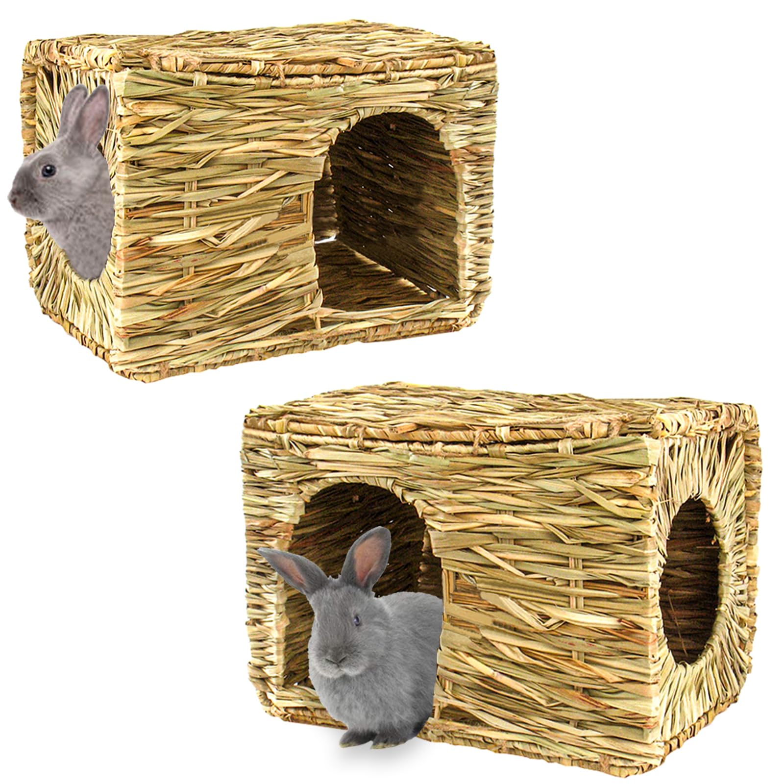HERCOCCI Maison en herbe grand modèle ouverte, refuge confortable pour lapin et petits animaux.