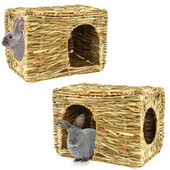 HERCOCCI Maison en herbe grand modèle ouverte, refuge confortable pour lapin et petits animaux.