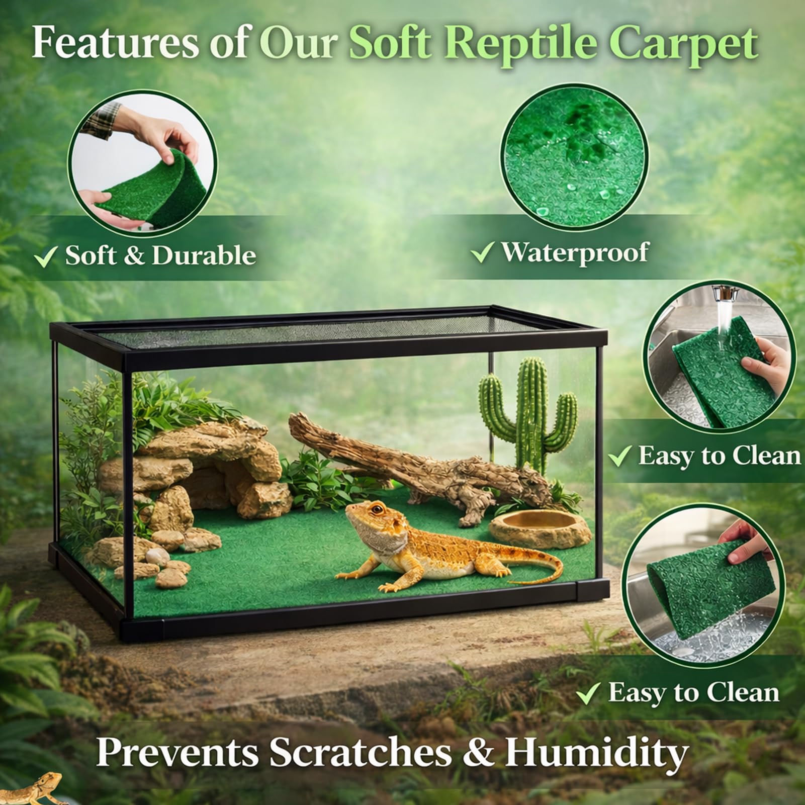 Tapis HERCOCCI terrarium 39x20, vue arrière, facile à nettoyer et réutilisable.