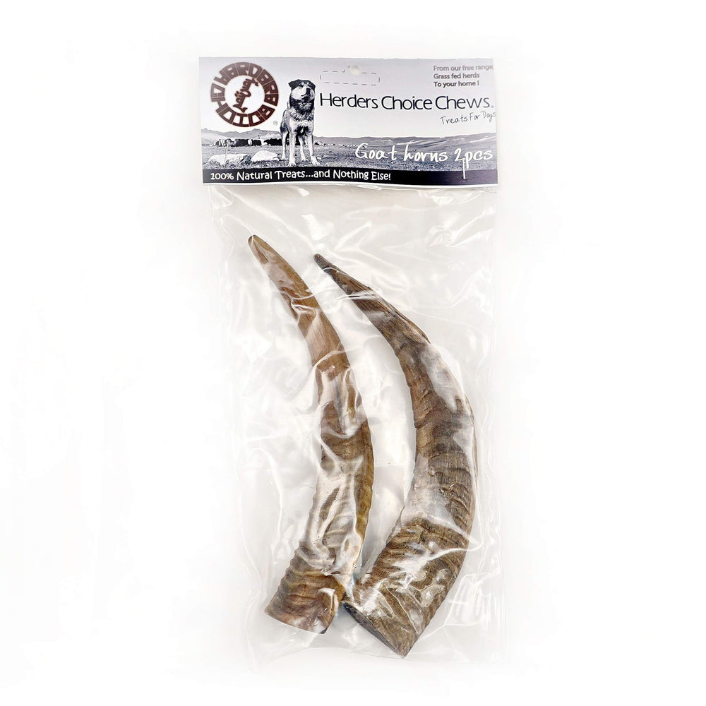Herders Choice, emballage des cornes de chèvre sèches, produit 100 % naturel.