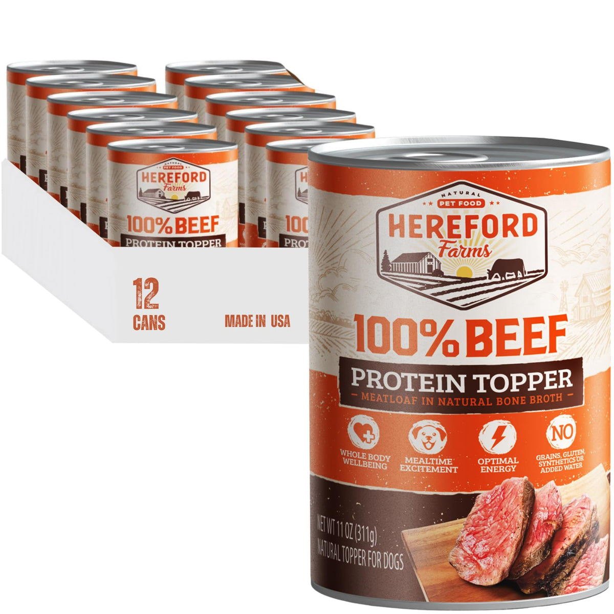 Hereford Farms boeuf 100% dans bouillon d’os, repas appétissant.