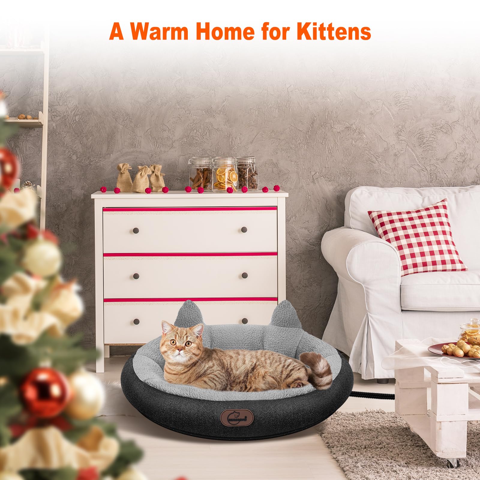Lit pour chat gris doux herehomi, design discret et confortable