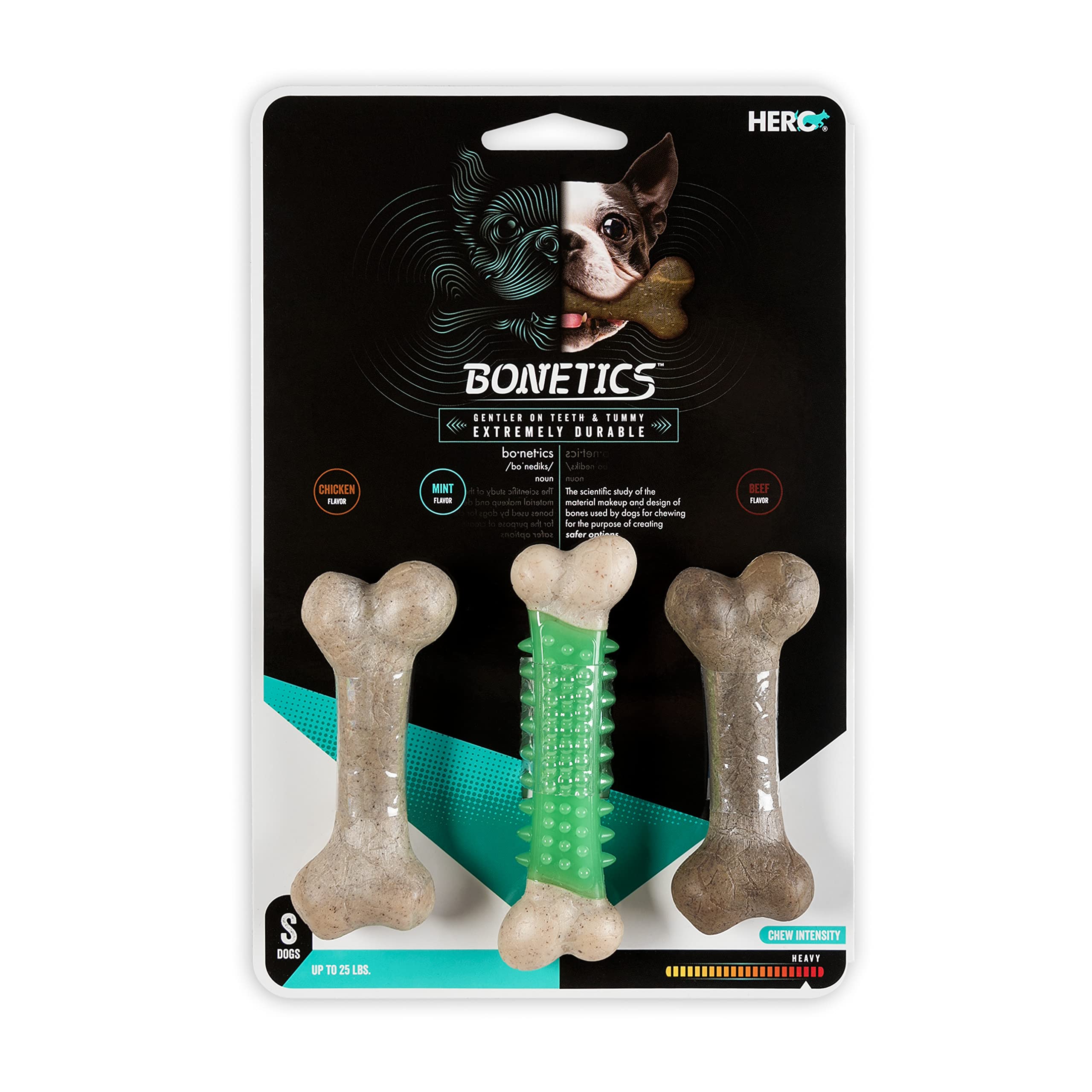 Hero Bonetics, os femur et dentaires pour petits chiens, masse les gencives lors du jeu
