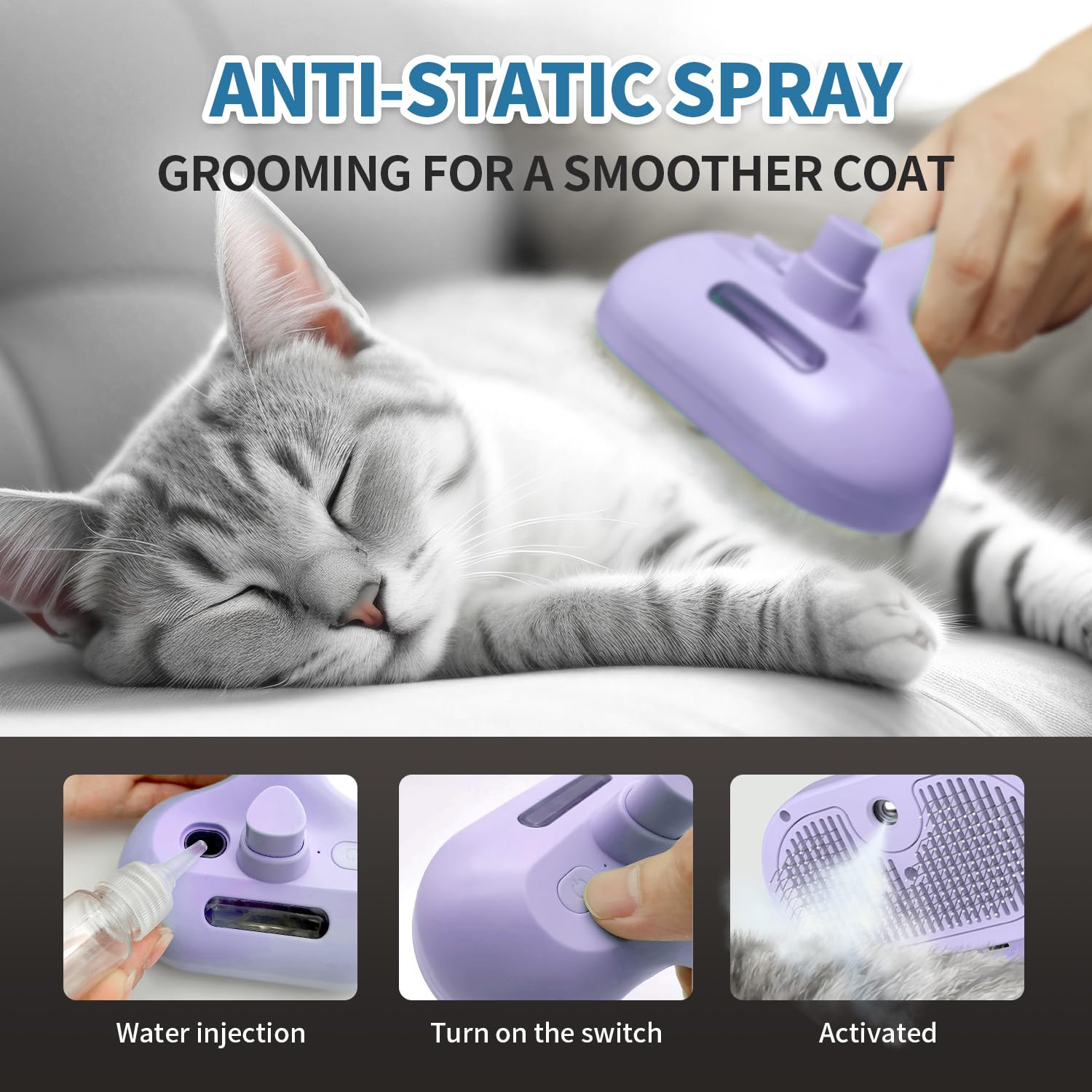 HeroKitty Brosse Vapeur anti-statique: réduit l’électricité statique pour un pelage lisse.
