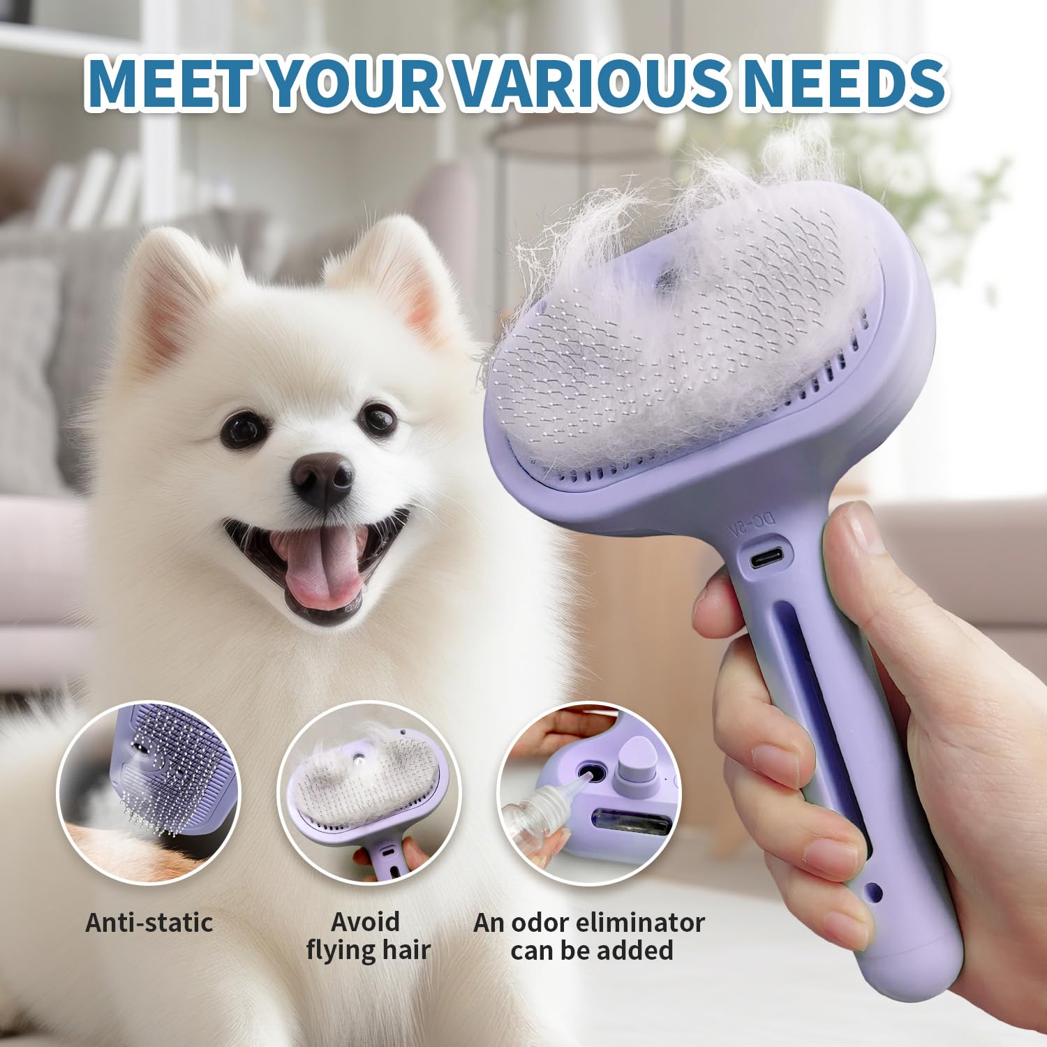 HeroKitty Brosse Vapeur arrière: vue du design ergonomique pour grooming.