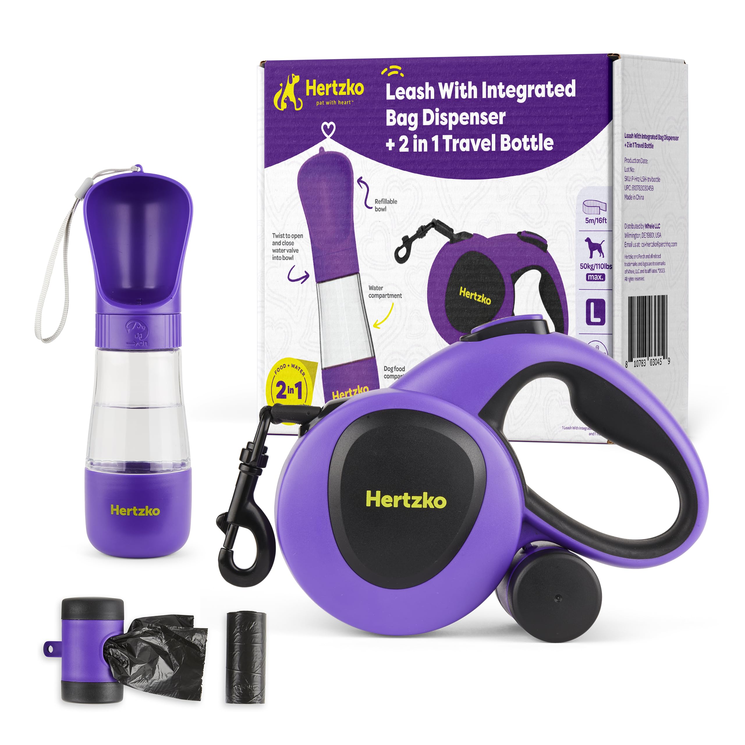 Laisse Hertzko rétractable en vue générale pour promenades maîtrisées.