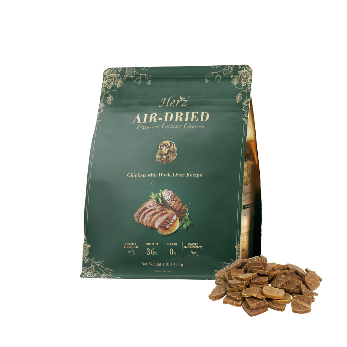 Herz alimentation seche air poulet et foie canard 1 livre saveur naturelle et protéines