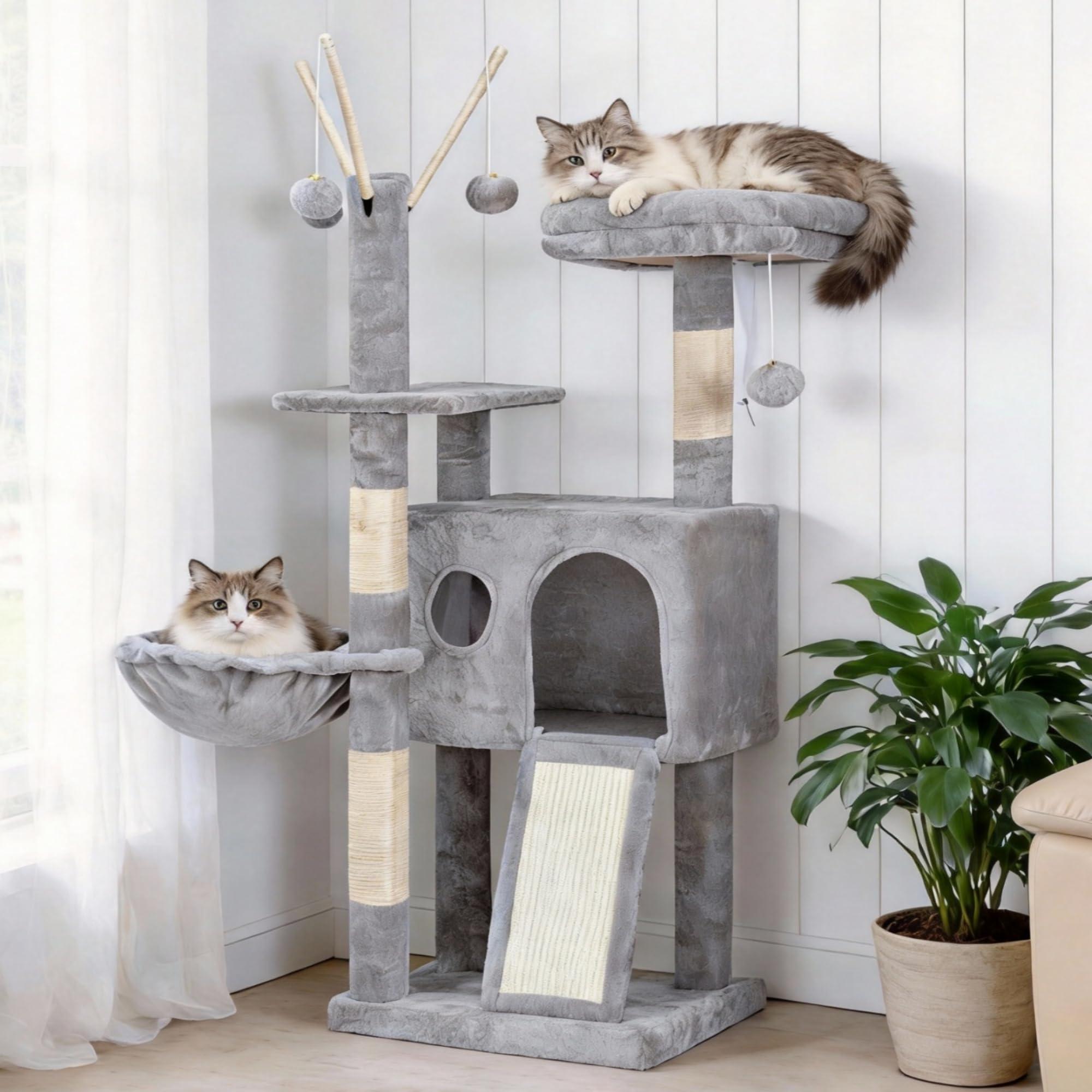 Hey-brother arbre chat tour avec batons detachables pour stimulation ludique