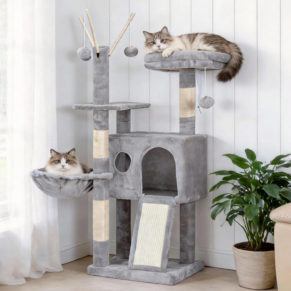 Hey-brother arbre chat tour avec batons detachables pour stimulation ludique