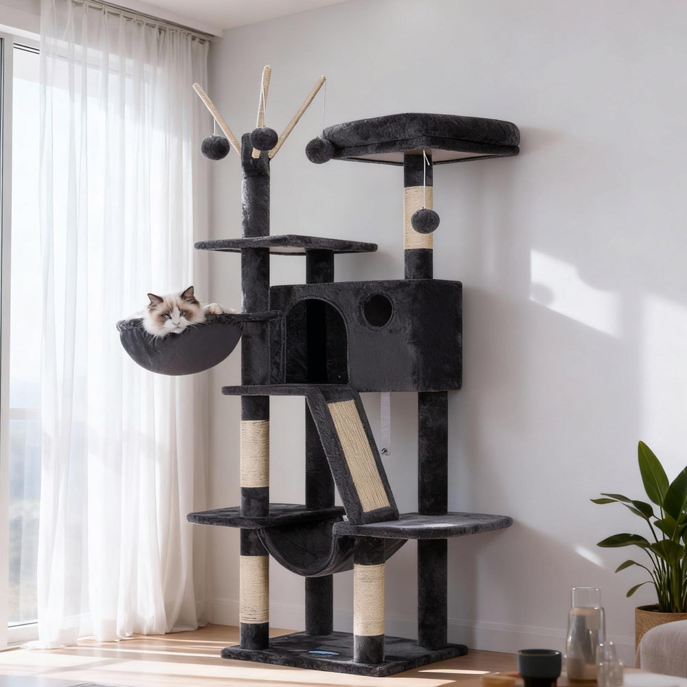 Hey-brother Arbre a chat 53 pouces: structure solide et base renforcee