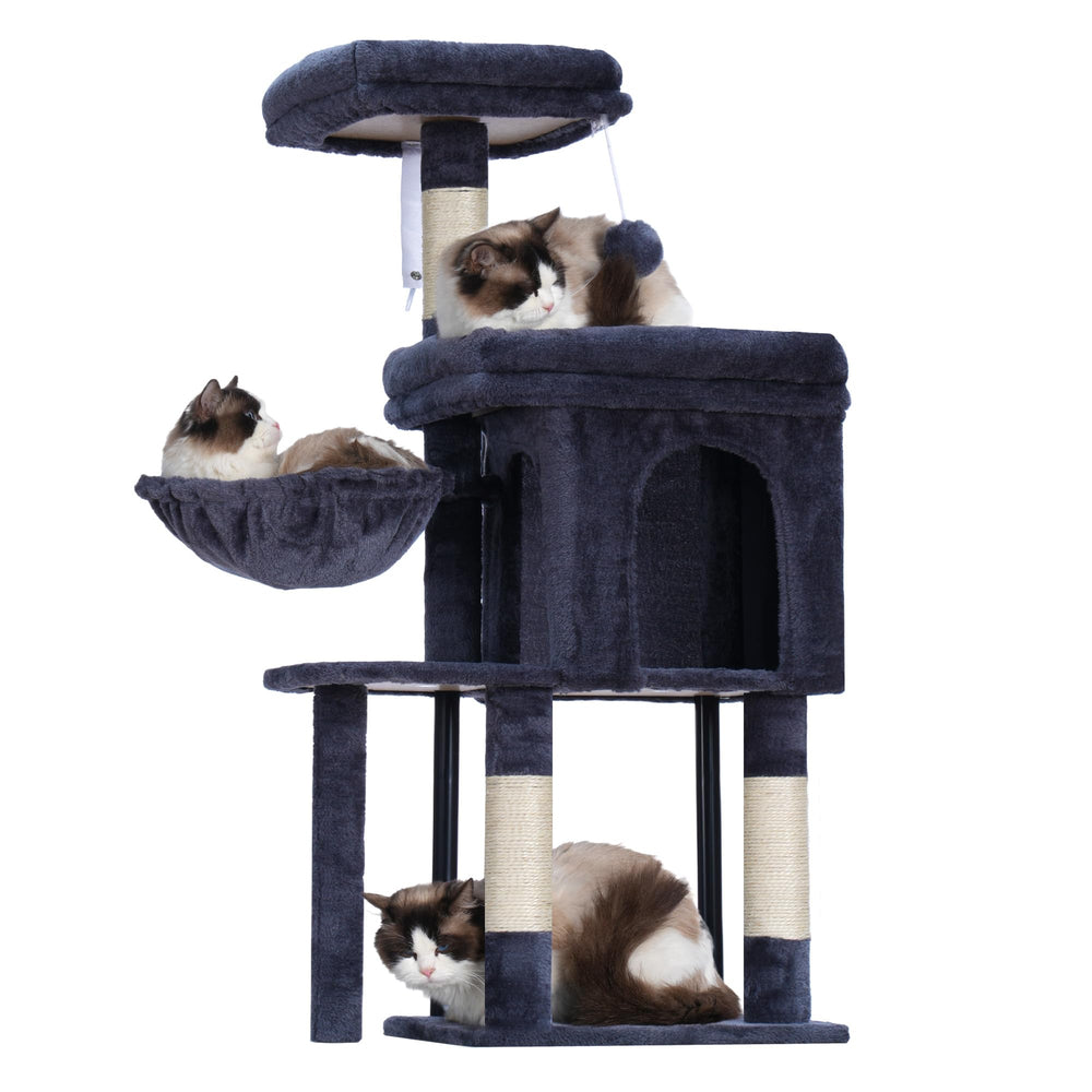 Hey-brother Tour d'Arbre à Chat: plateforme supérieure rembourrée pour repos détendu et surveillance.