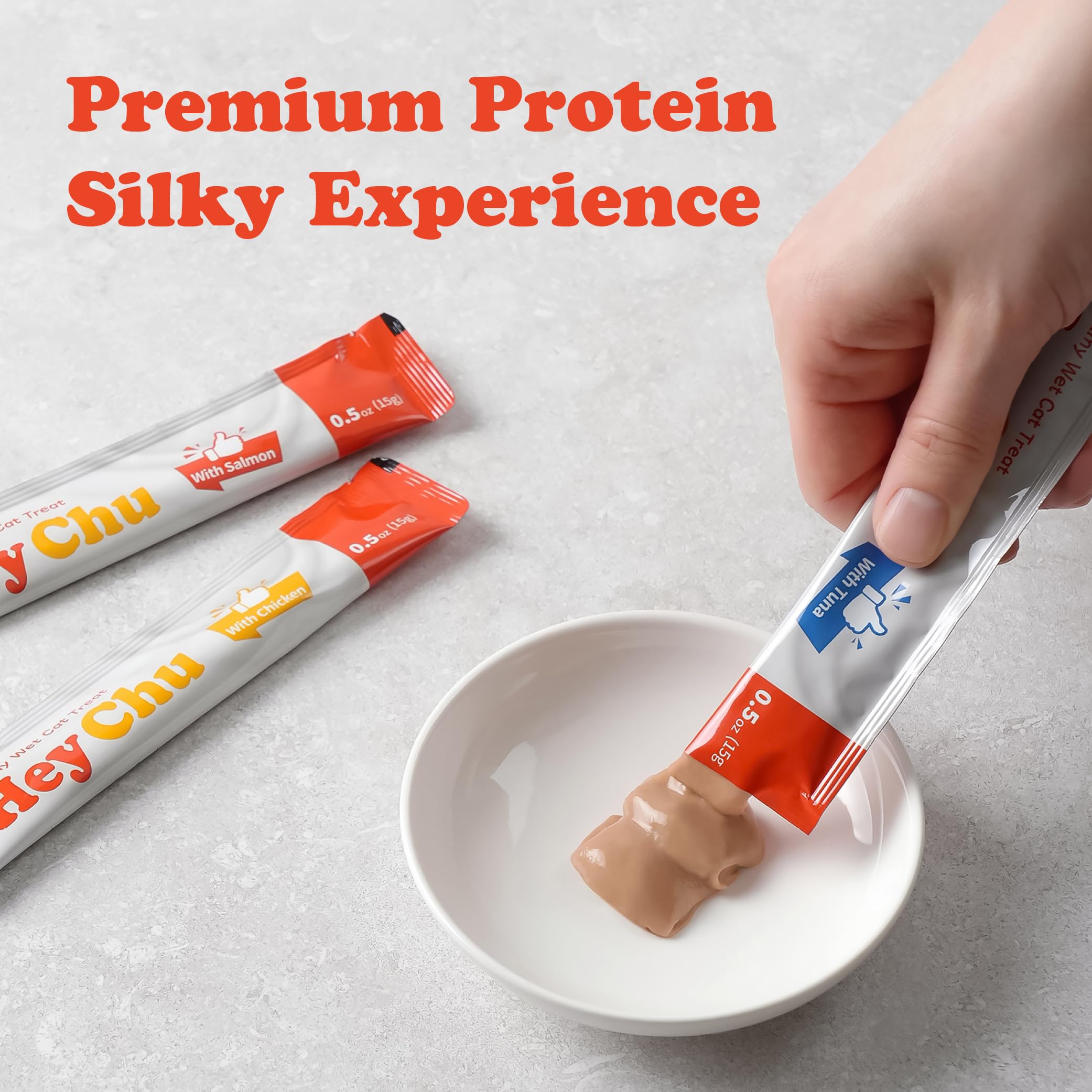 HEY CHU tube purée crème poulet, option sans céréales adaptée aux goûts.