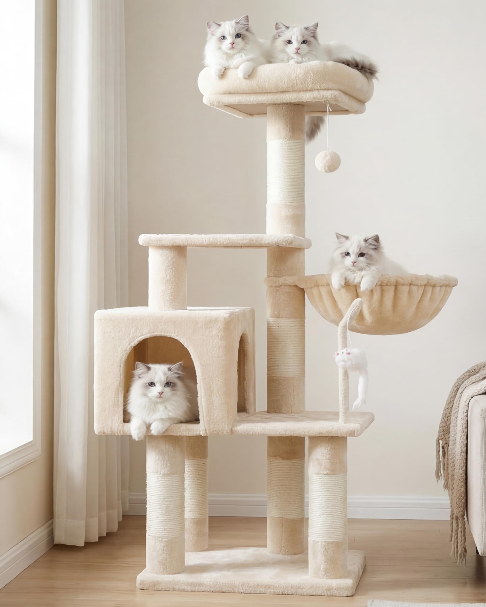 Heybly Arbre à chat base et étages stable pour chats actifs