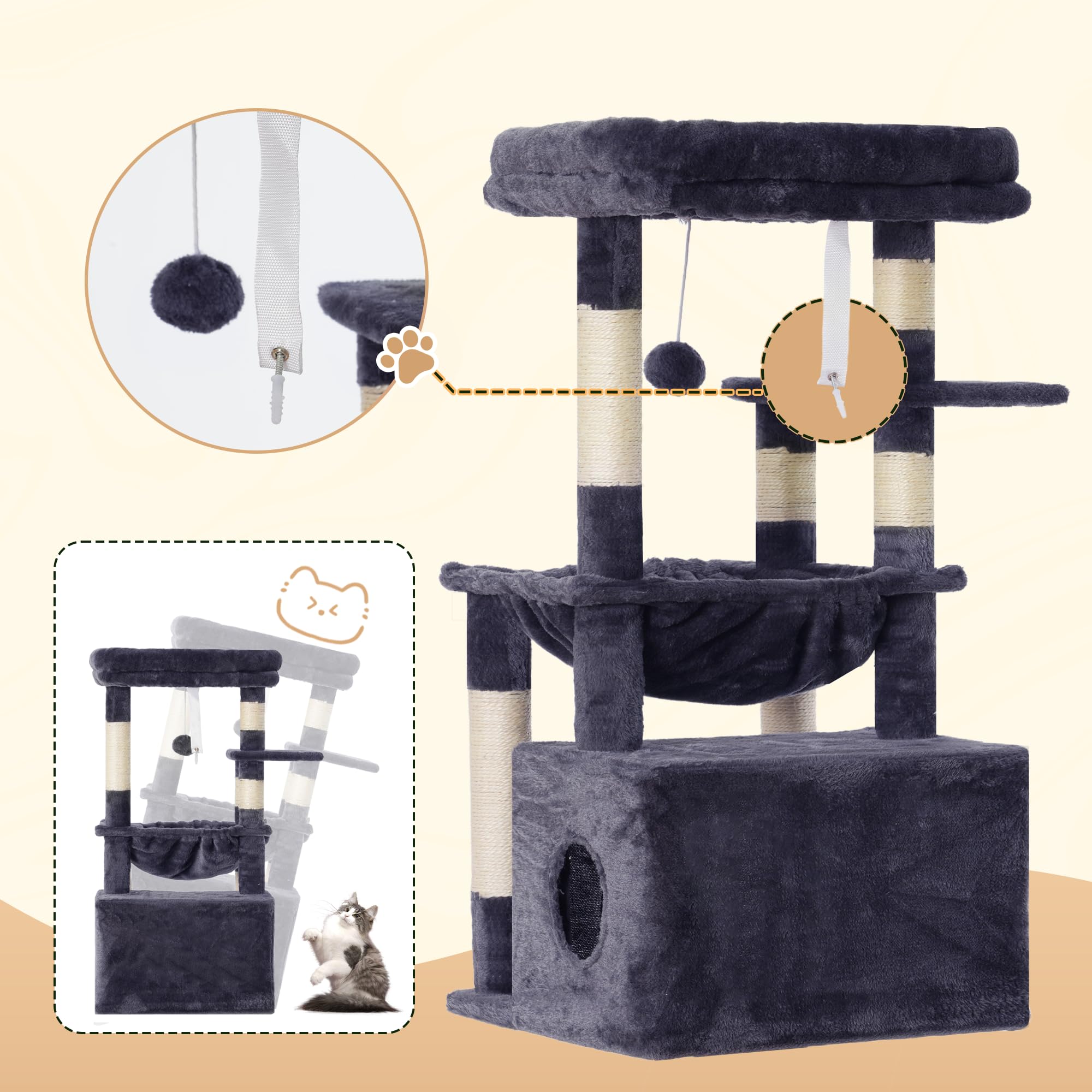 Heybly Arbre Chat - Espace Cache discret pour jeux et repos.