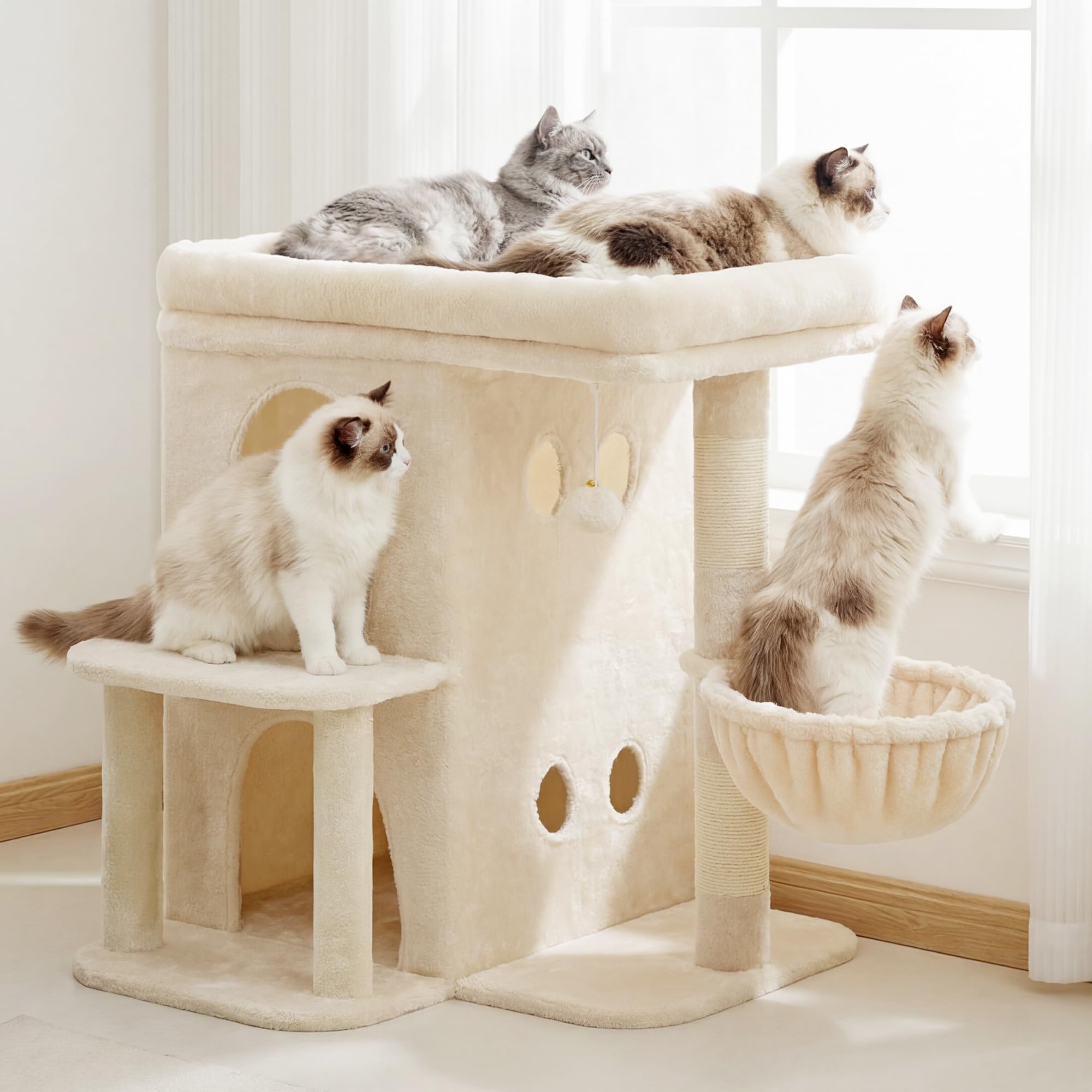 Heybly arbre à chat : perchoir supérieur 25,6 po, espace idéal pour grands chats