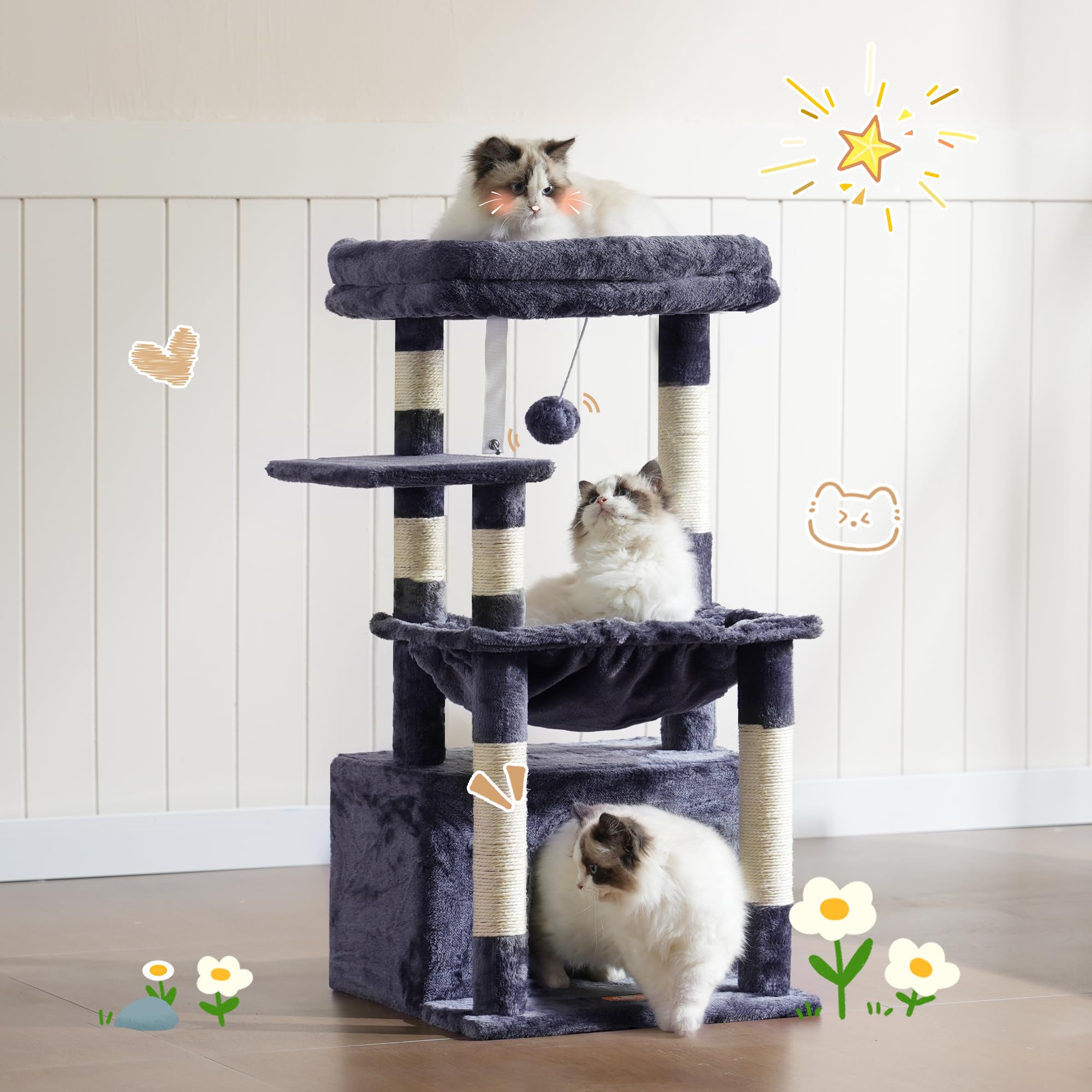 Heybly Arbre Chat - Revêtement Sisal Doux pour griffes et confort.