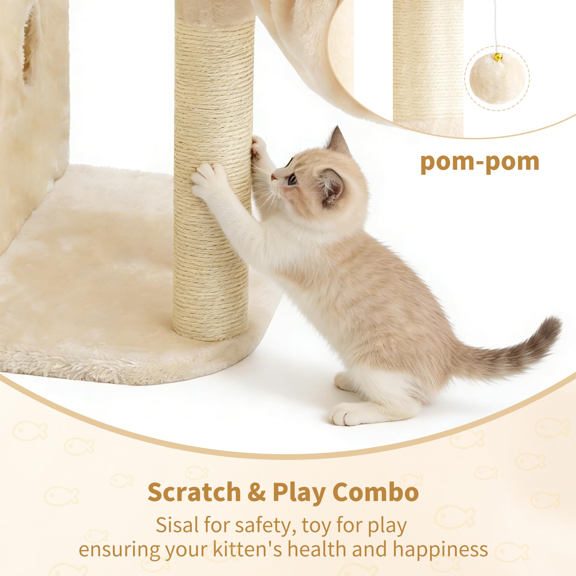 Heybly arbre à chat : tapis plush beige pour confort des pattes