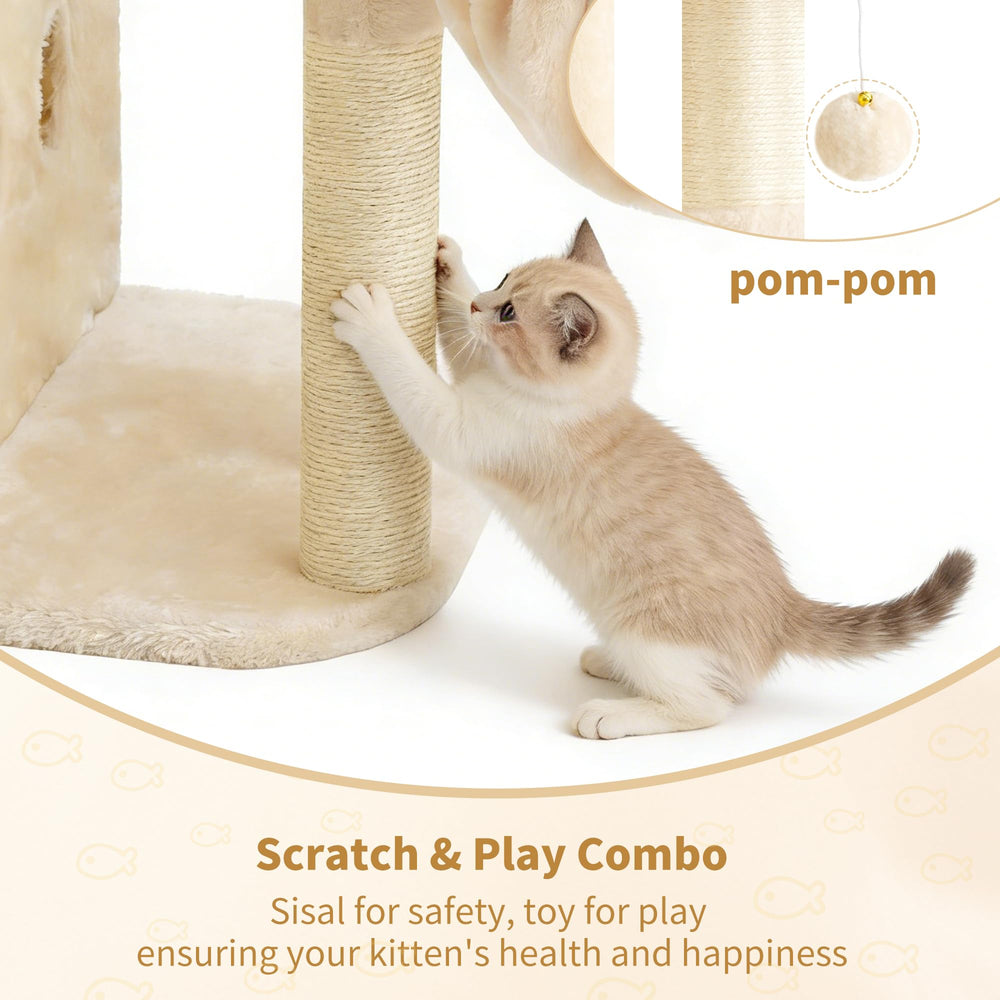 Heybly arbre à chat : tapis plush beige pour confort des pattes