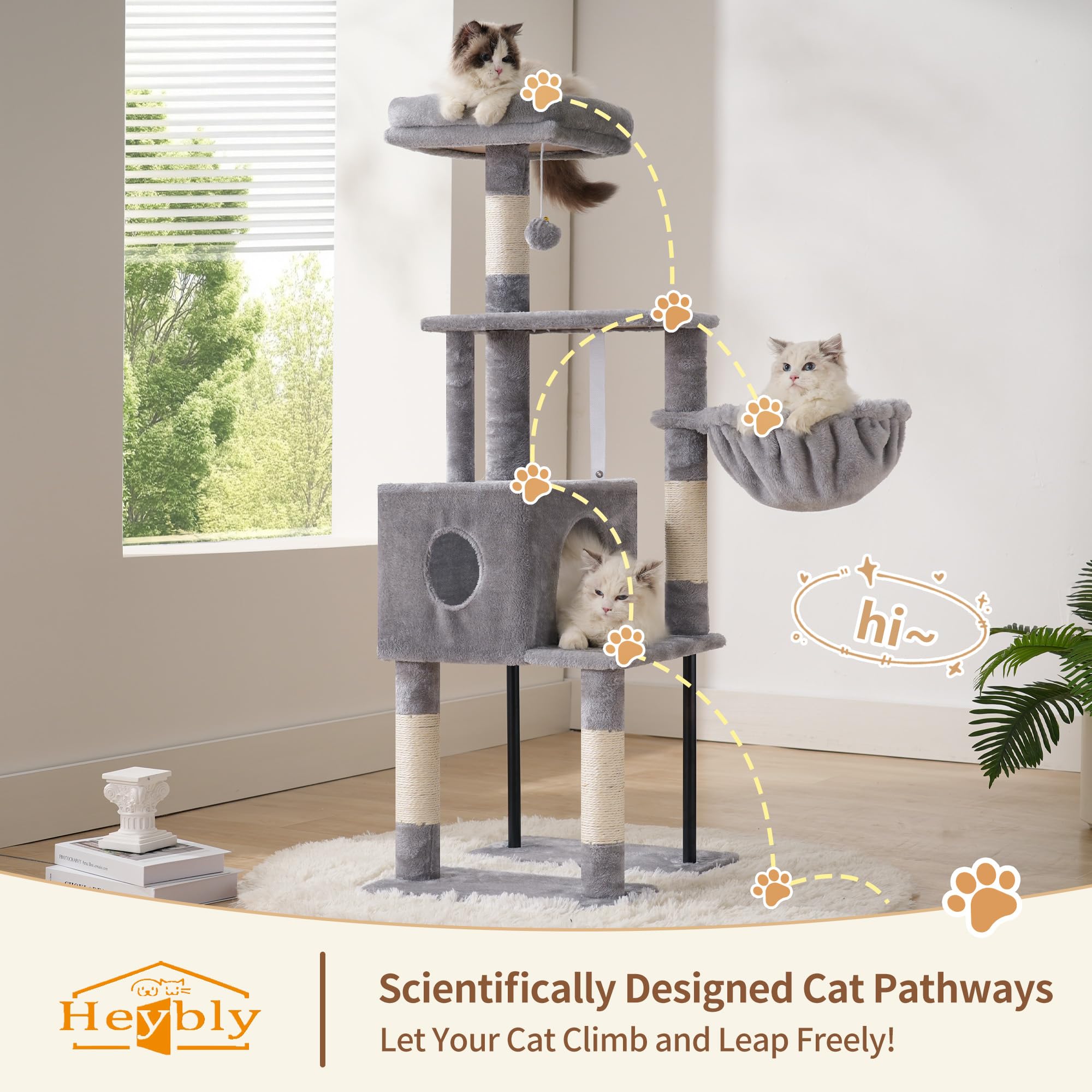 Heybly Arbre à chat tubes en acier pour stabilité renforcée.