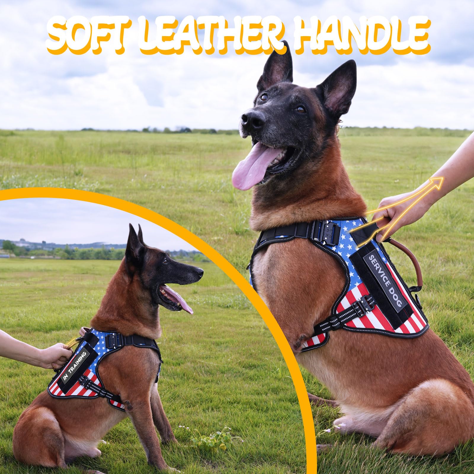 HEYCAHVA gilet service-dog-vest-attaches-multiples, trois points de fixation pour la longe