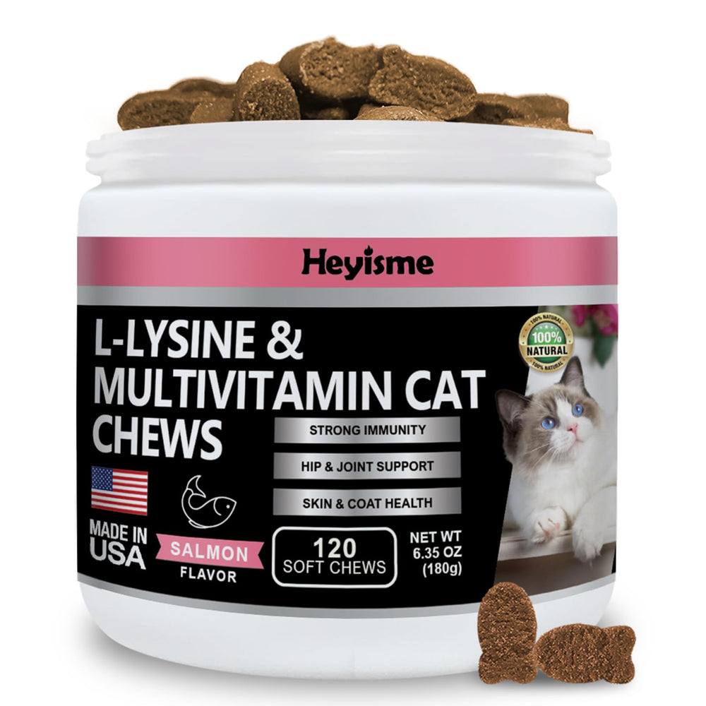 HEYISME Lysine chat – comprimés saumon, soutien immunitaire et bien-être général.