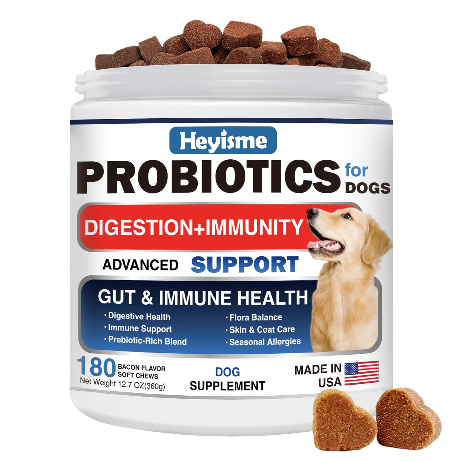 HEYISME Probiotiques pour chiens – emballage-boite pratique pour administration facilitée.