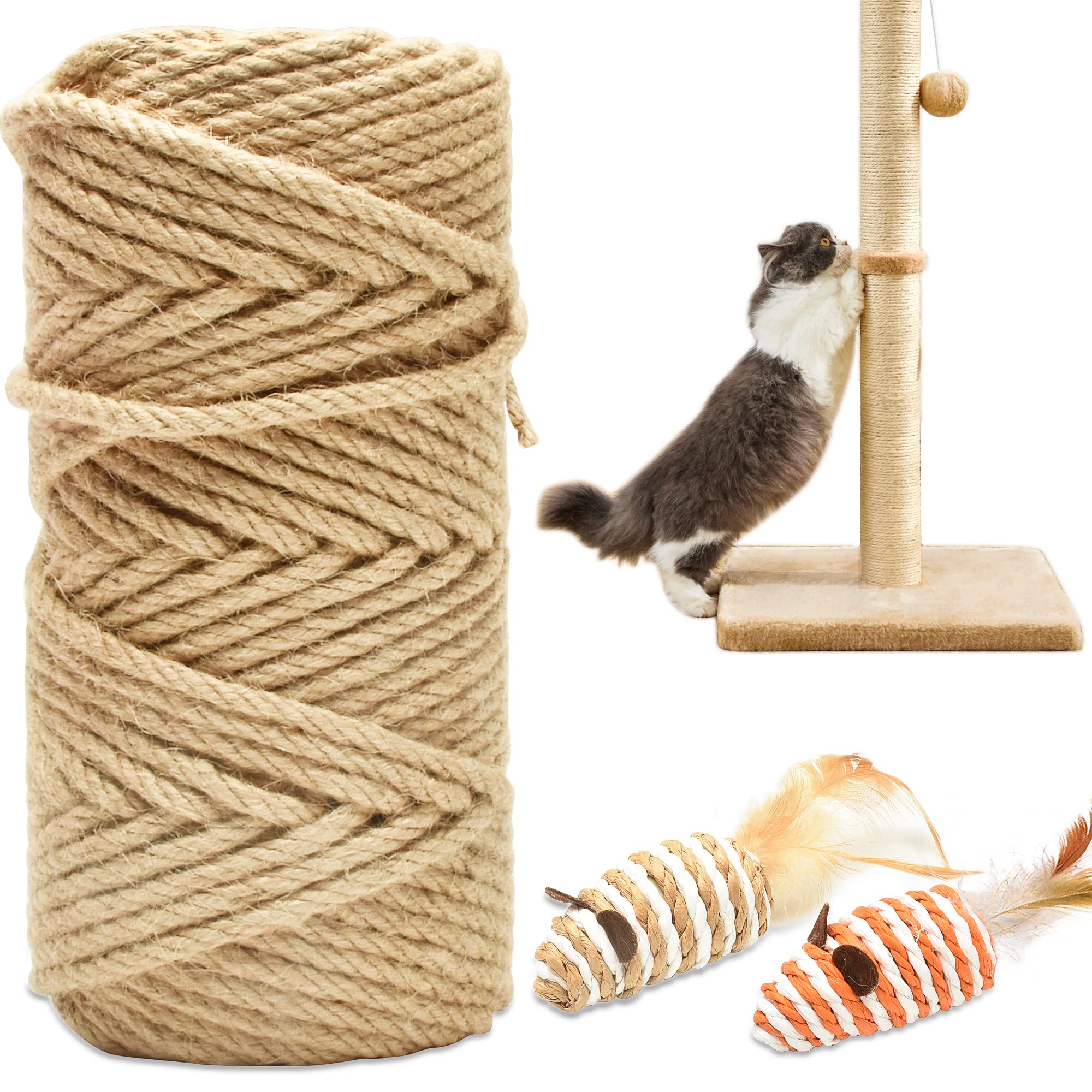 Corde sisal HezzLuv 164ft installée sur poste de griffage, durable.