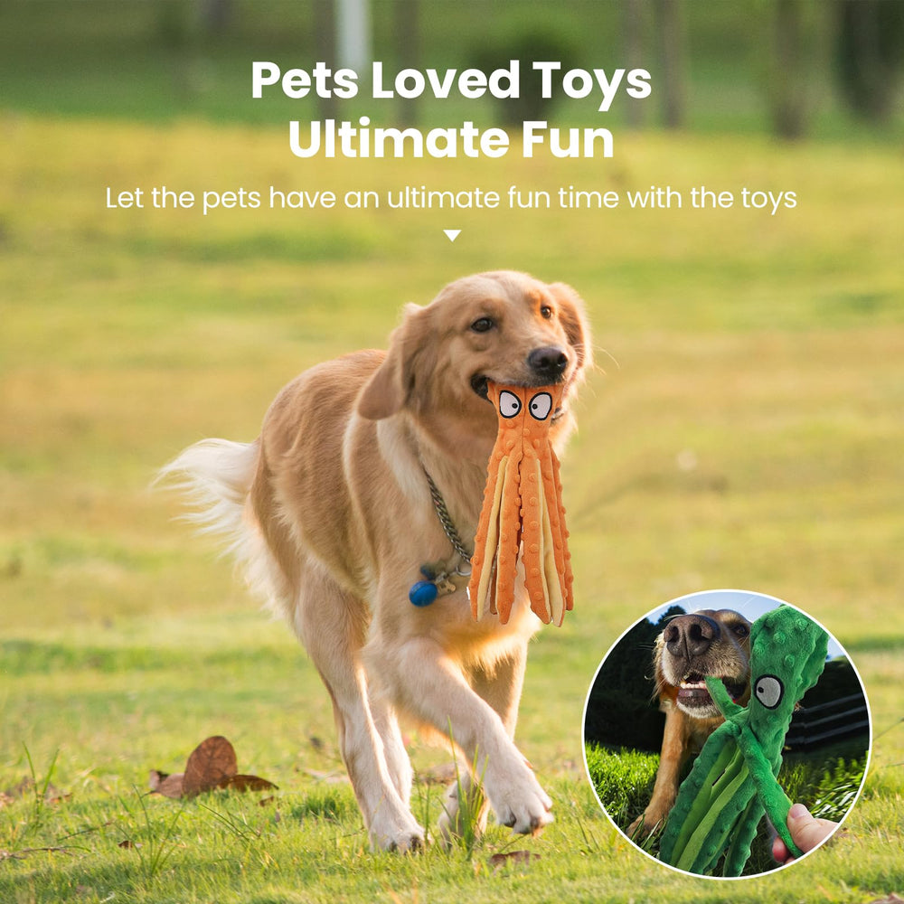 Poulpe HGB en peluche durable, sans rembourrage, idéal pour petits et grands chiens.
