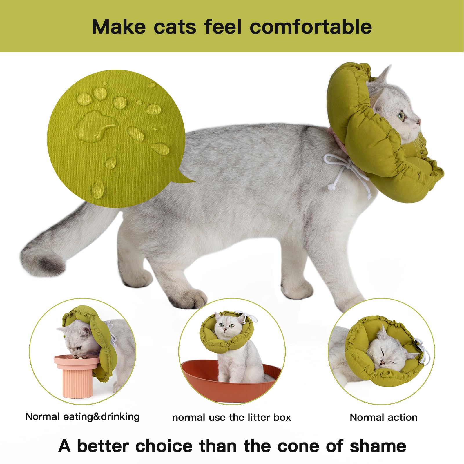 H HIDREAM Soft Cat Cone Collar, profondeur ajustable, permet à l'animal de manger et boire normalement.